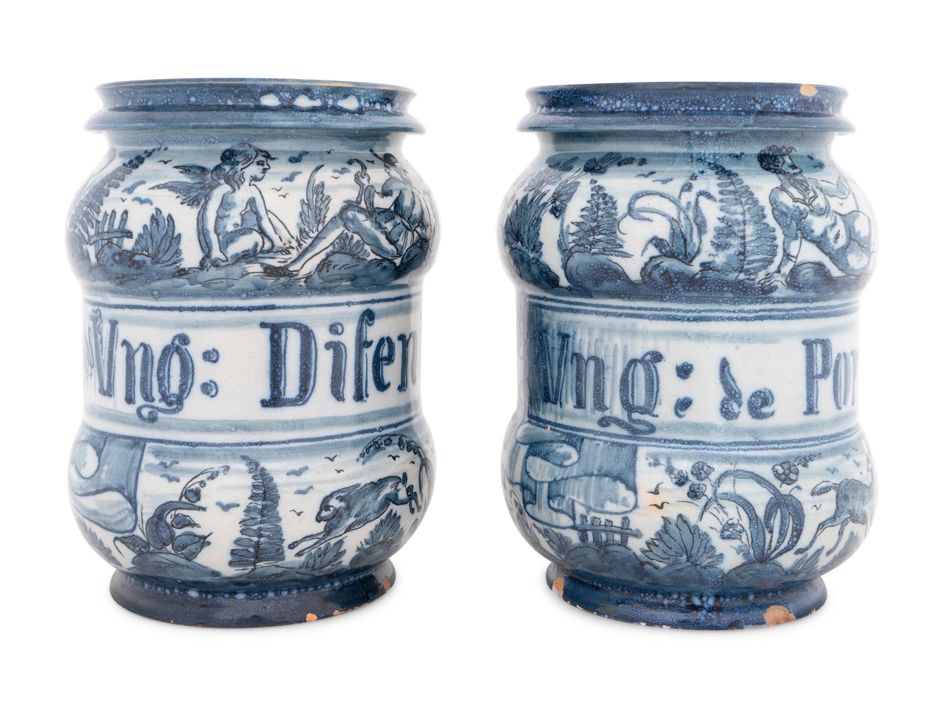 A Pair of Italian Majolica Apothecary Jars