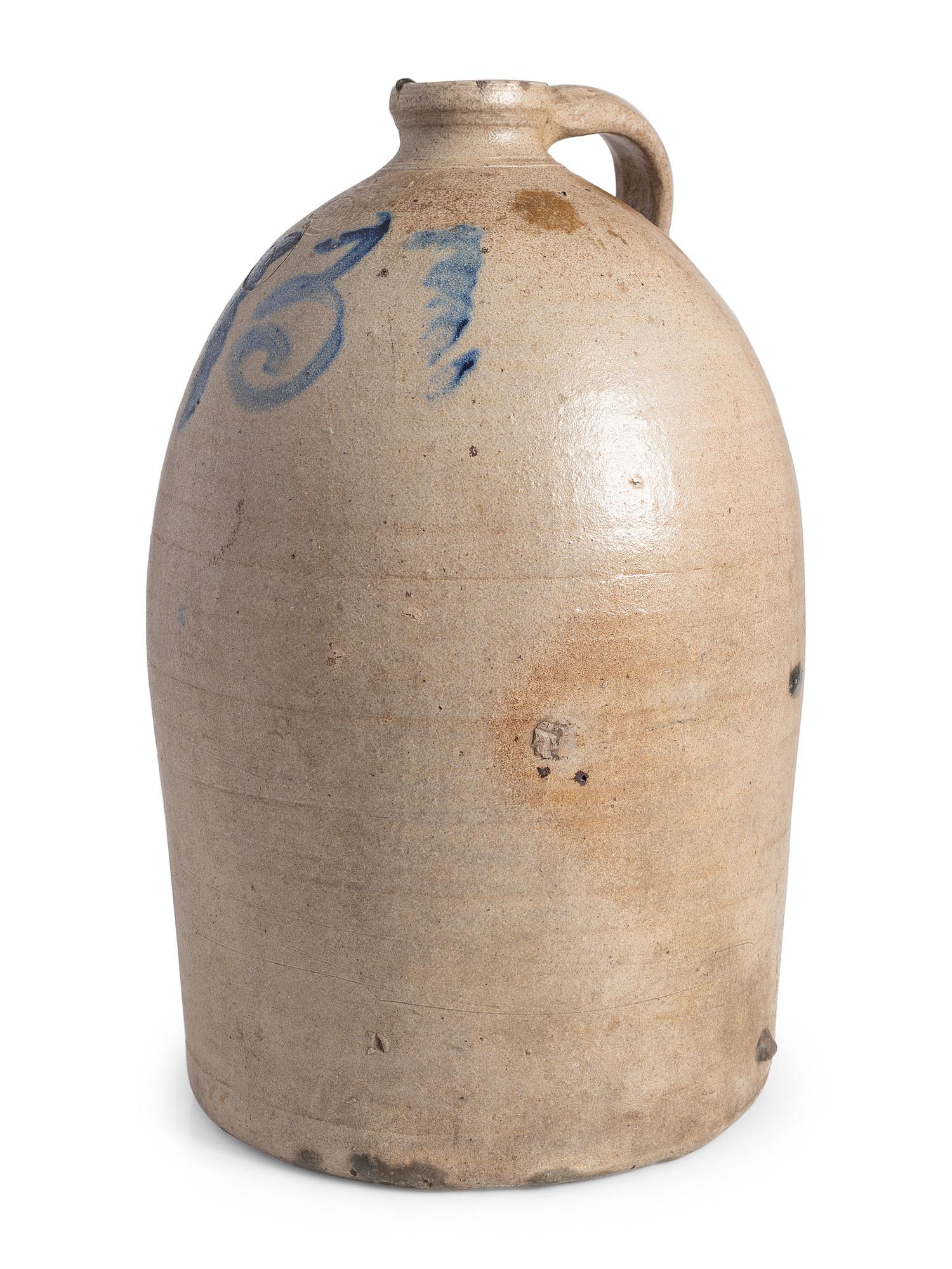 A Scarce Elisha Lemmon Kentucky Three-Gallon Stoneware Jug