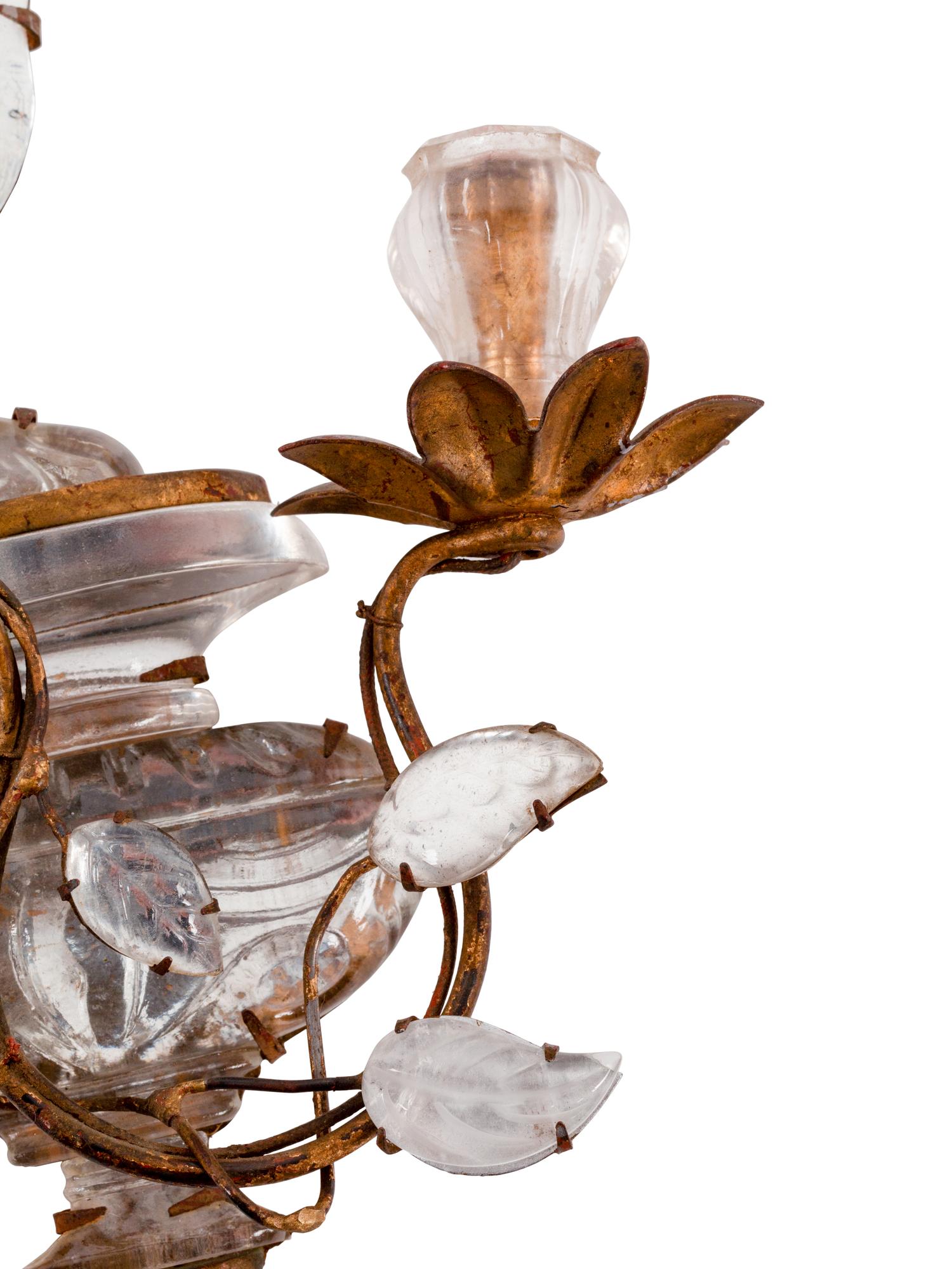 A Pair of Gilt Metal and Glass Single-Light Sconces in the Style of Maison Baguès