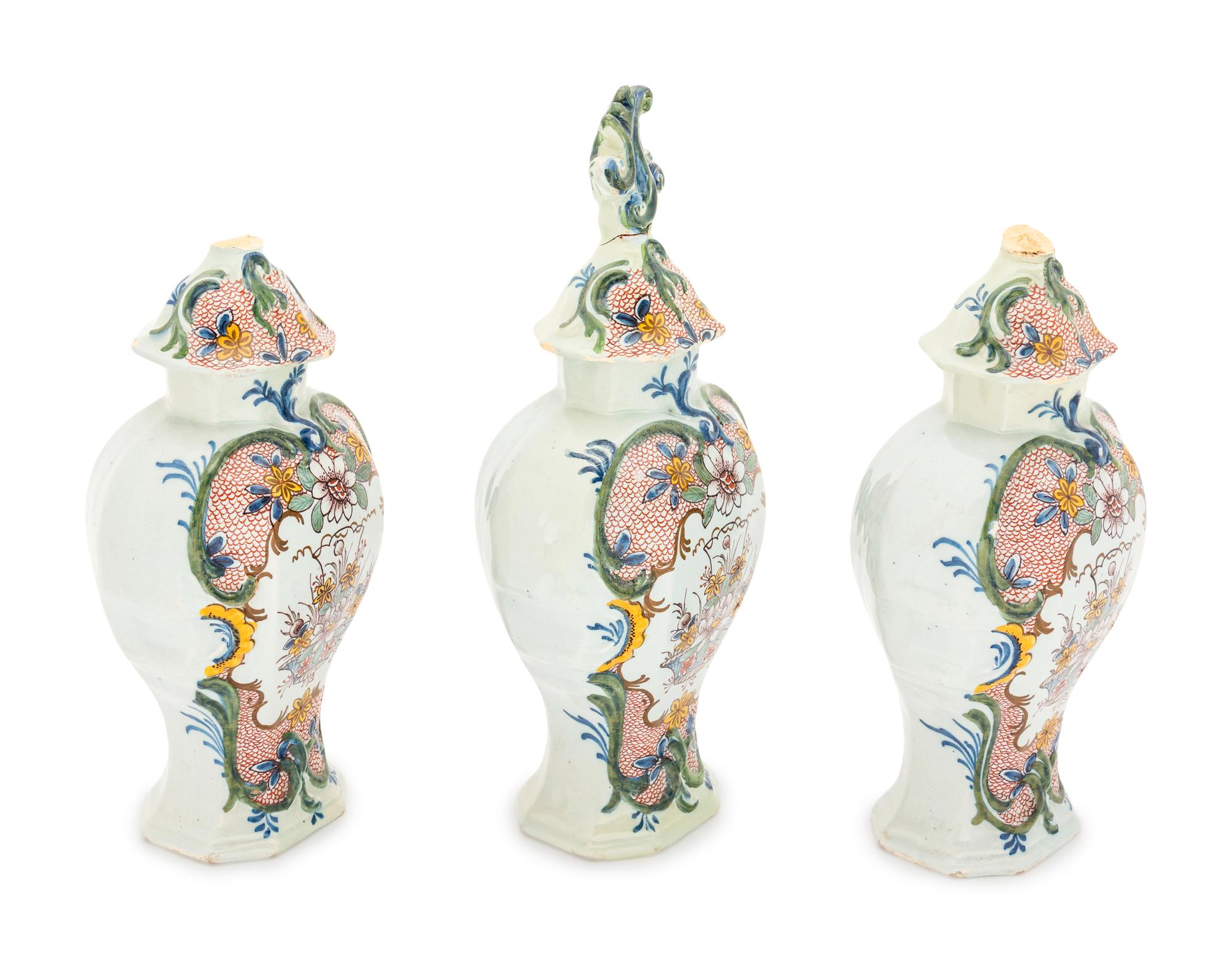 Three-piece Dutch Polychrome Garniture
