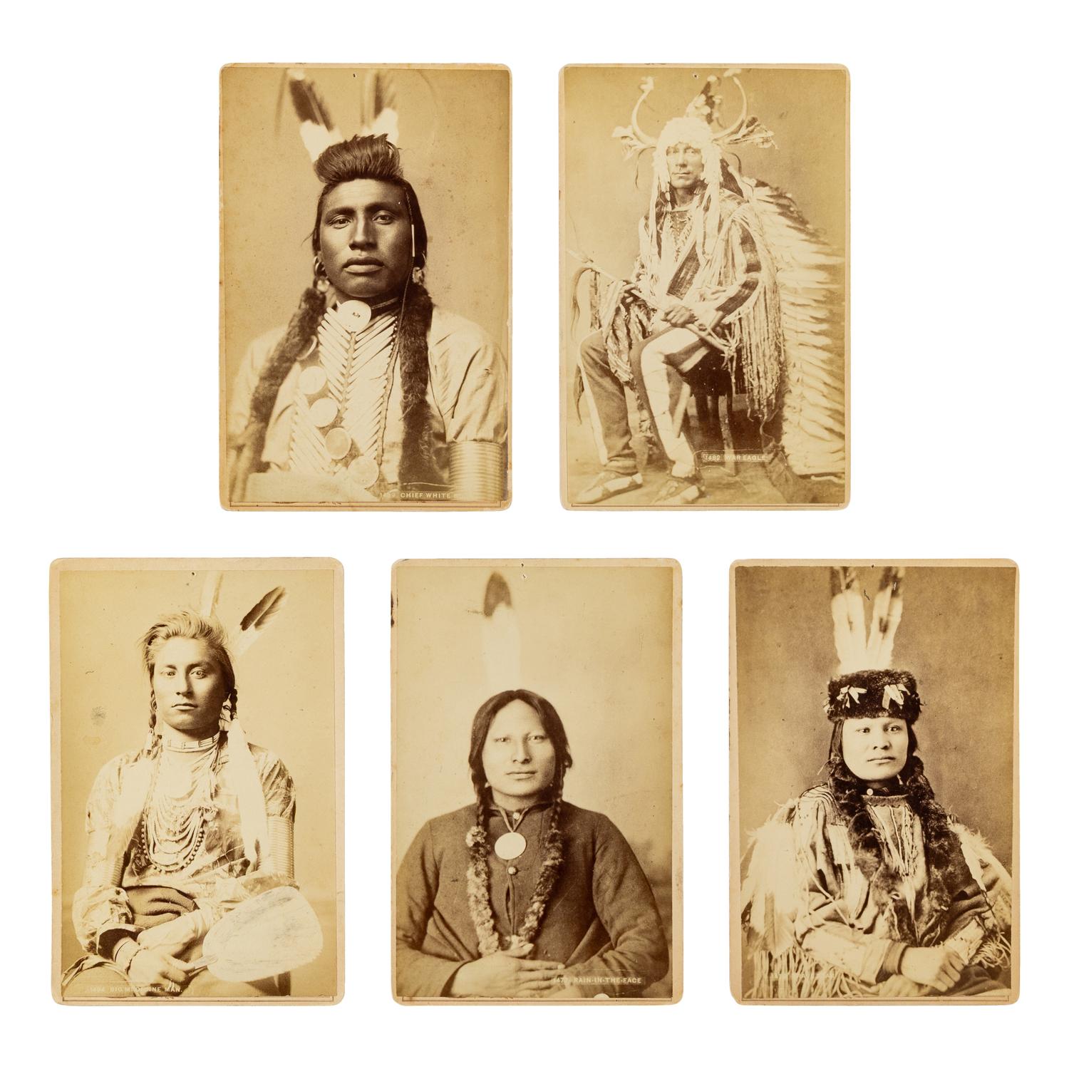 Haynes, F. Jay (1853-1921). A group of 5 cabinet cards of Native American leaders, including Rain-in-the-Face.