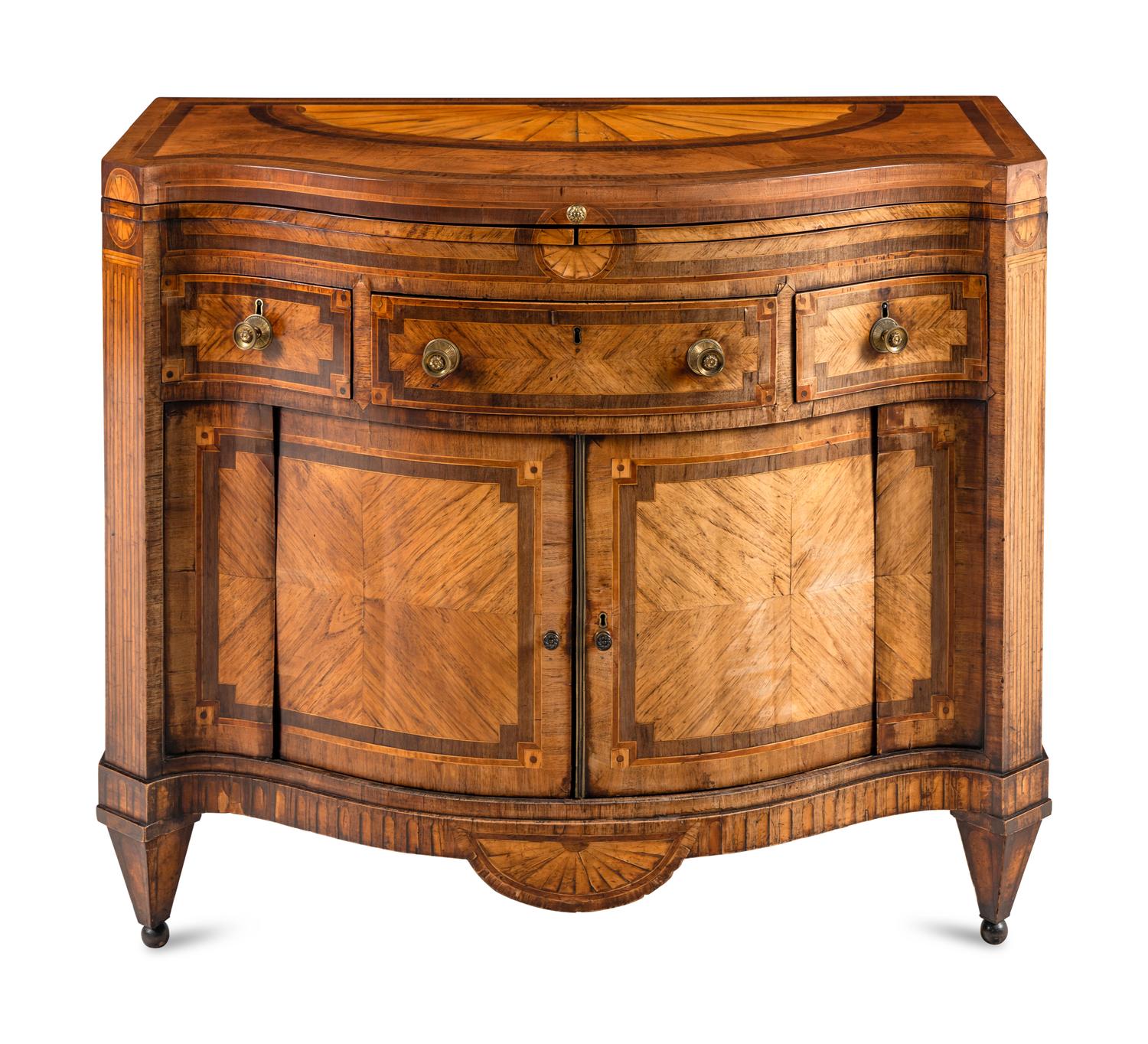 An Anglo-Dutch Tulipwood, Rosewood, Mahogany and Burr Elm Serpentine Klapbuffet