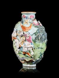 A Chinese Molded Famille Rose Porcelain Snuff Bottle