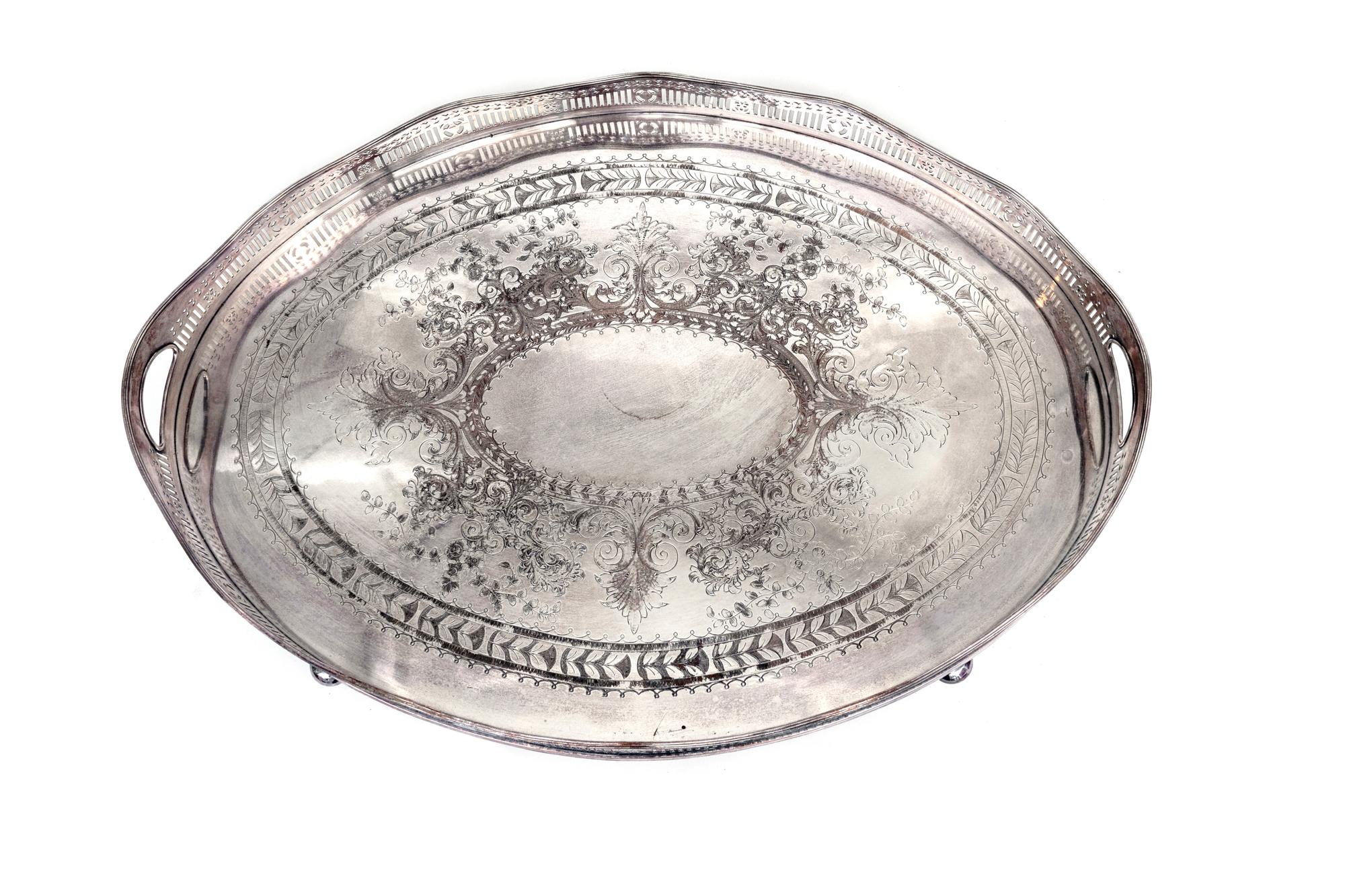 An English Silver Plate Oval Serving Tray — Ellis-Barker Silver Co., Birmingham, 20th Century