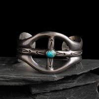 Navajo Sand Cast Silver and Turquoise Cuff Bracelet, US NAVAJO 40