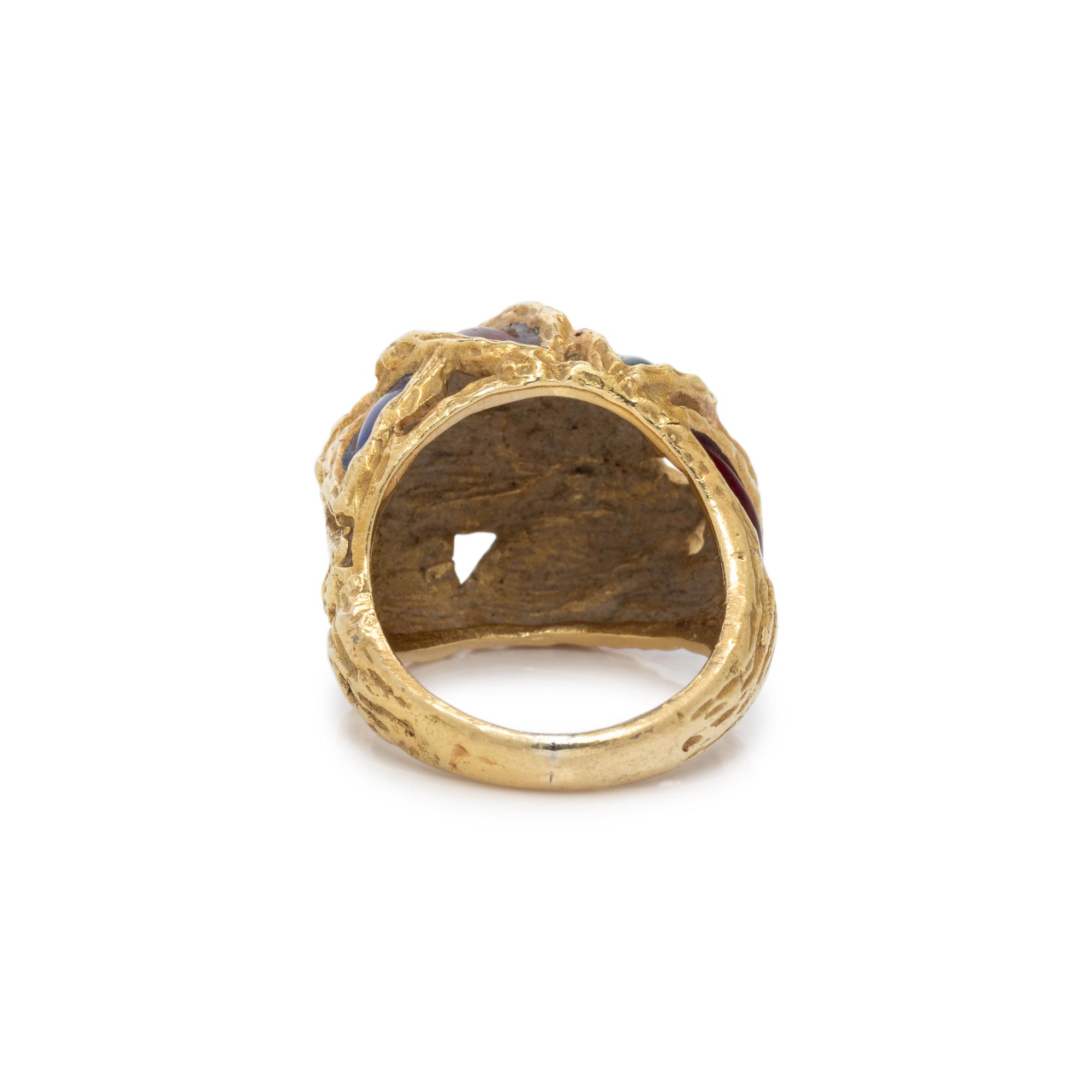 YELLOW GOLD AND POLYCHROME ENAMEL BOMBE RING