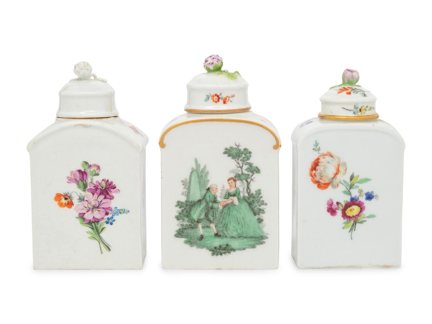 Three German Porcelain Tea Caddies