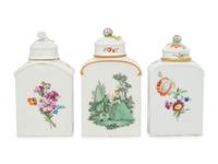Three German Porcelain Tea Caddies