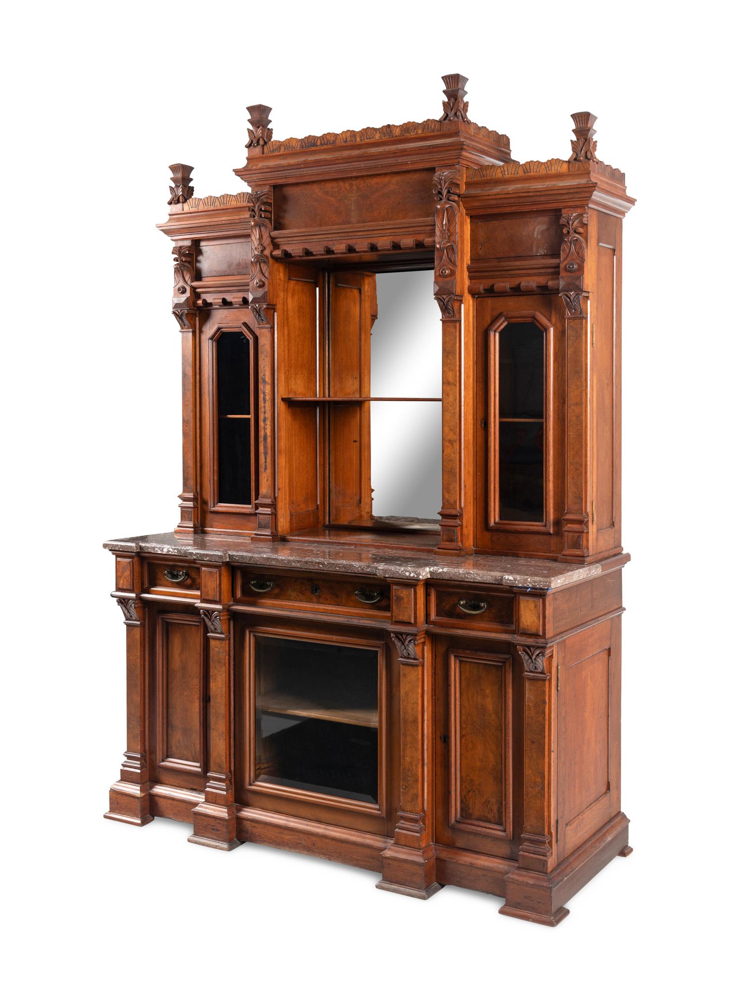 A Victorian Walnut Marble-Top Cabinet