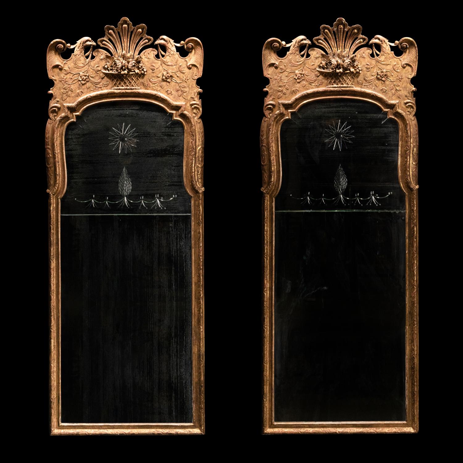 A Pair of George I Style Giltwood Pier Mirrors