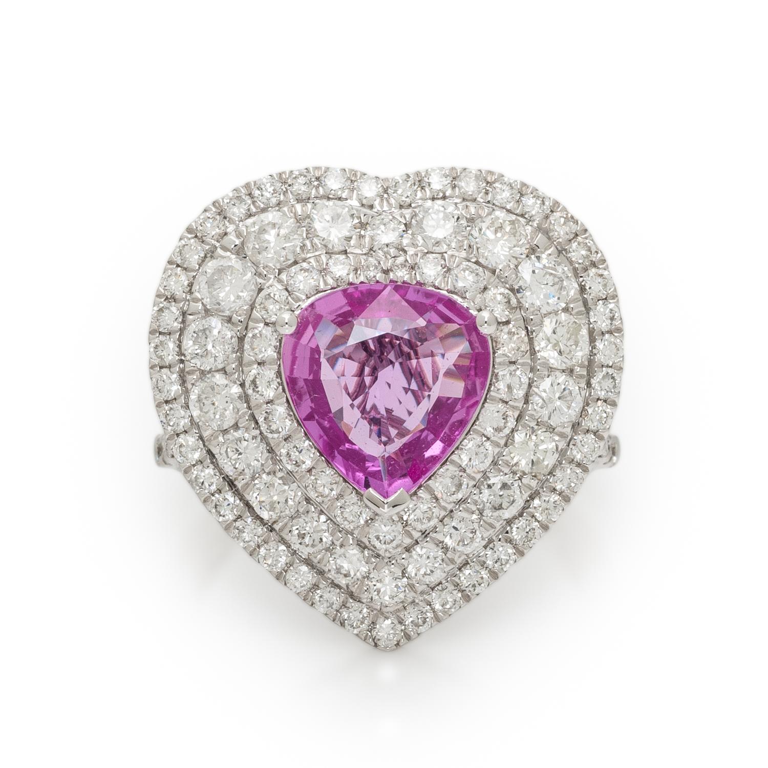 MICHAEL CHRISTOFF, PINK SAPPHIRE, DIAMOND, AND WHITE GOLD HEART RING
