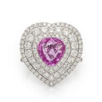 MICHAEL CHRISTOFF, PINK SAPPHIRE, DIAMOND, AND WHITE GOLD HEART RING