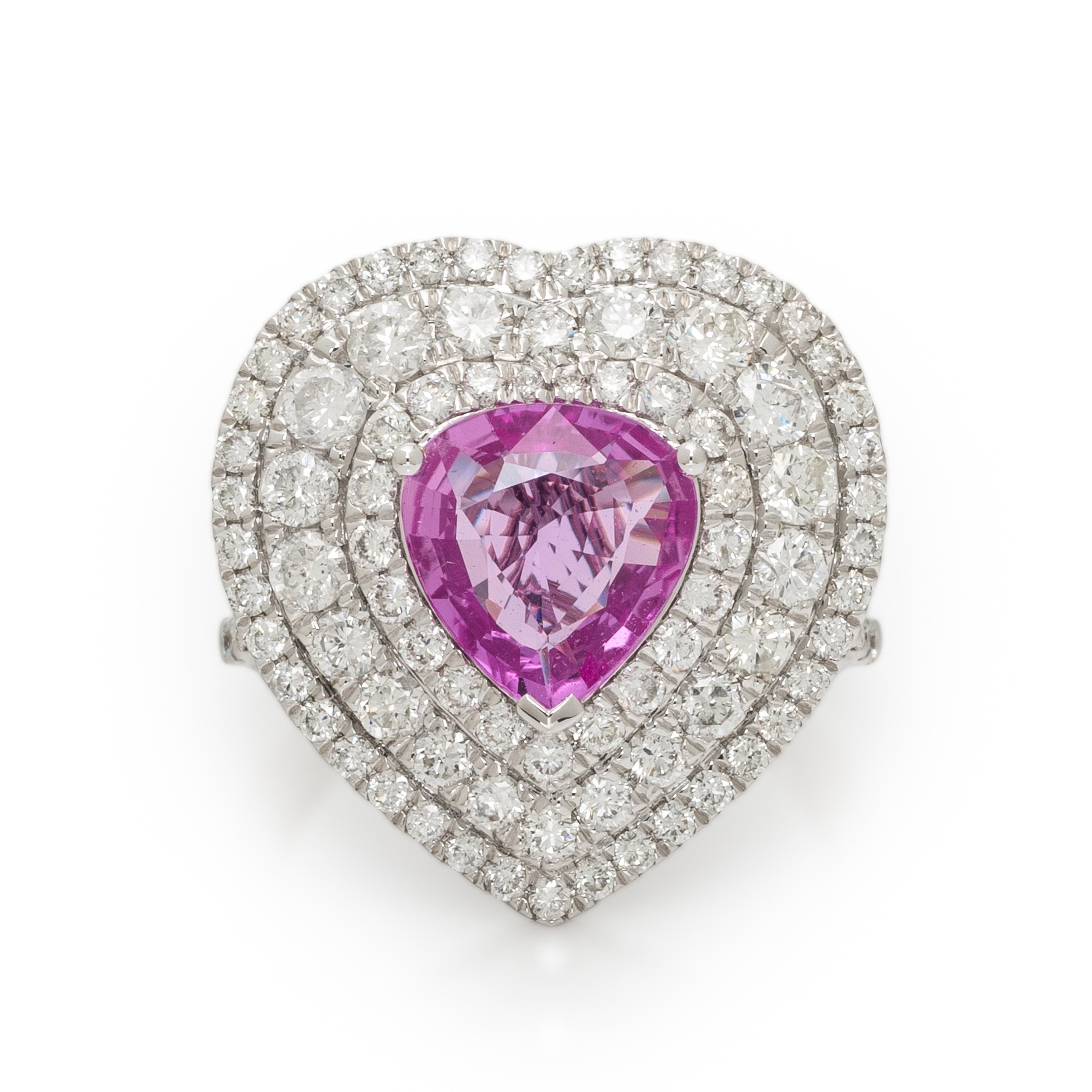 MICHAEL CHRISTOFF, PINK SAPPHIRE, DIAMOND, AND WHITE GOLD HEART RING