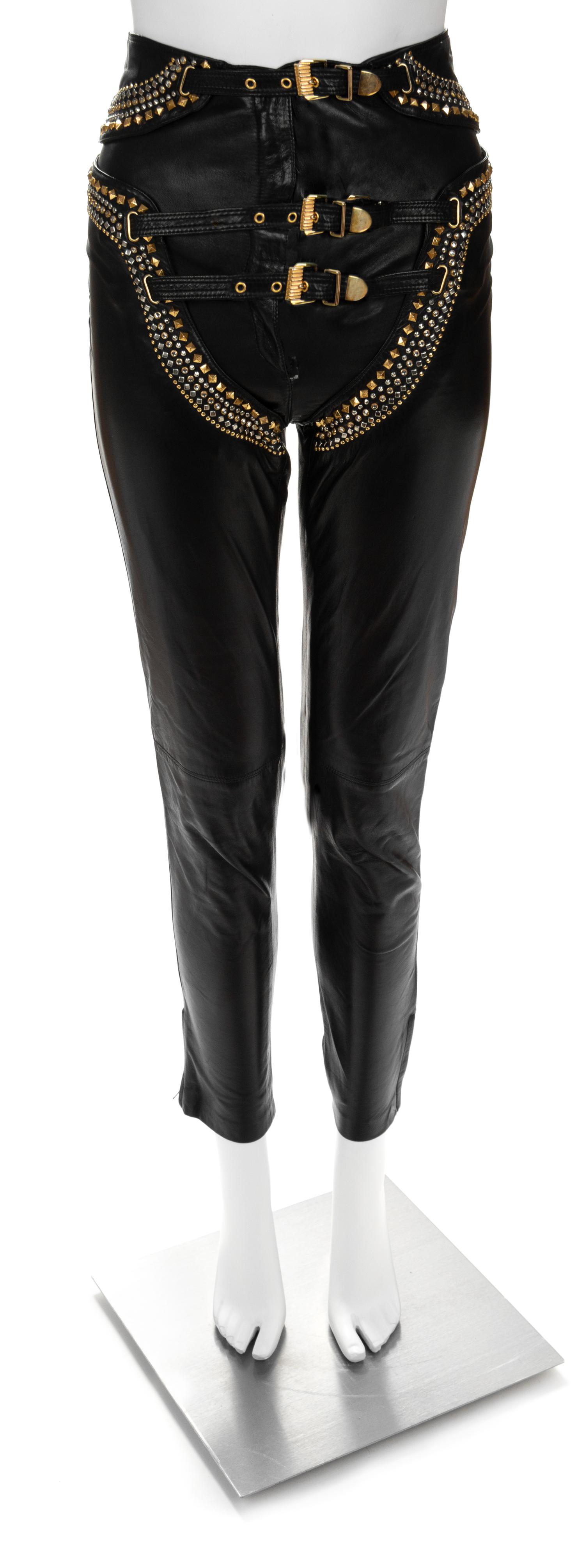 A Gianni Versace Black Leather Bondage Pant,