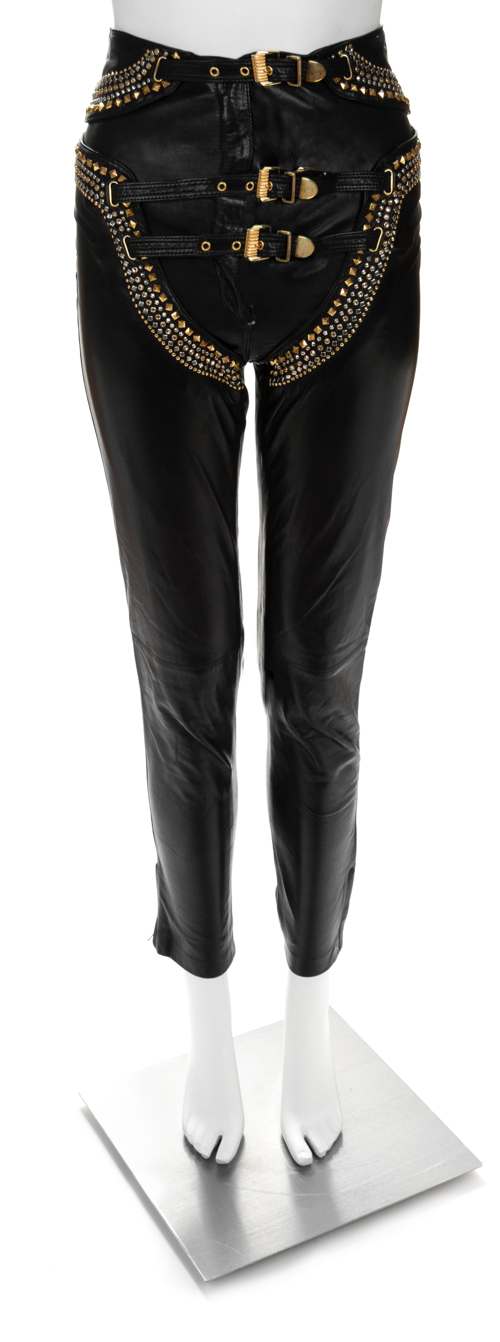 A Gianni Versace Black Leather Bondage Pant,