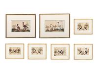 Seven Chinese Export Pith Paintings of Perched Birds and Flowers