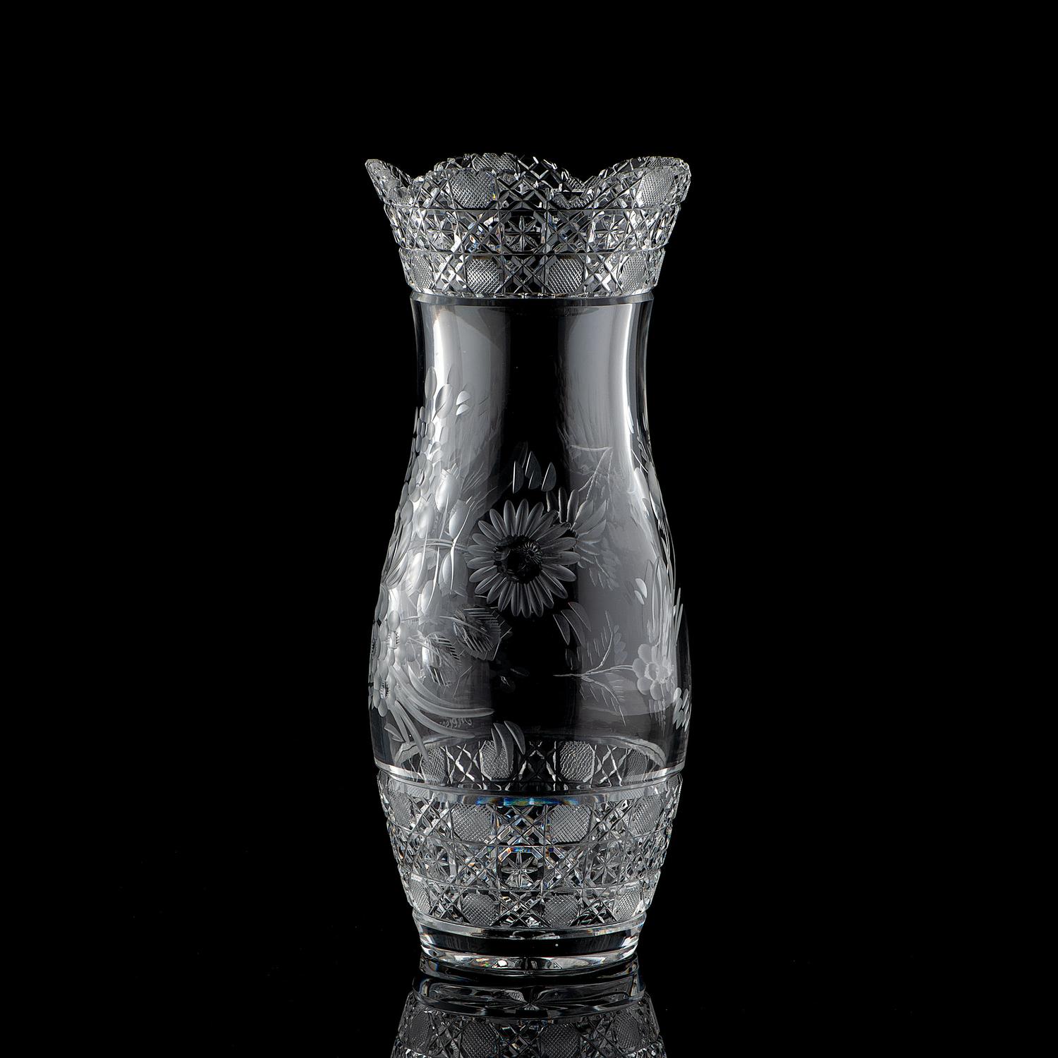 A "Harvard" Cut Glass Vase with Flowers