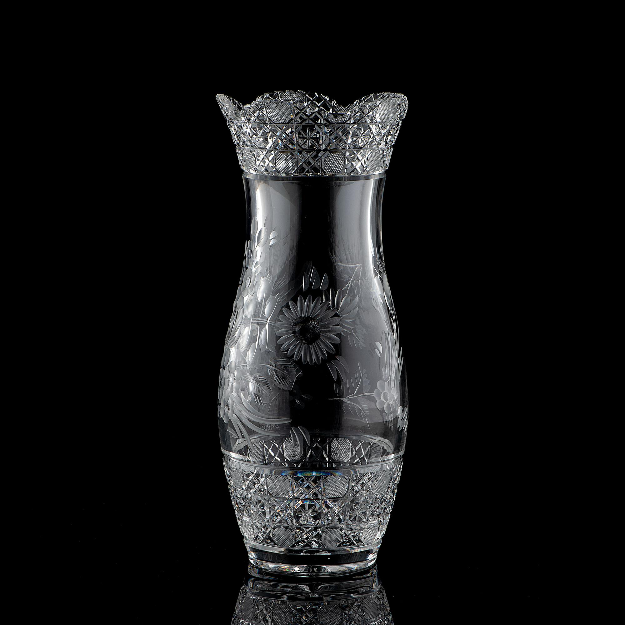 A "Harvard" Cut Glass Vase with Flowers