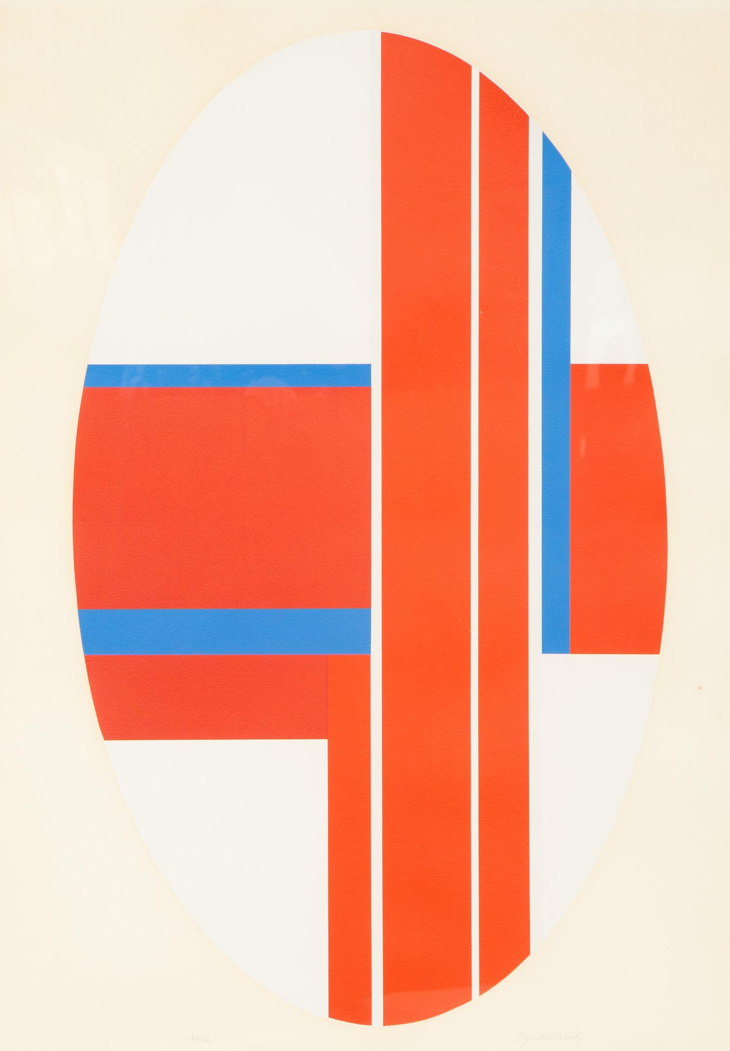 Oval Composition in Reds and Blues, Vertical Blue Ellipse and Series I, c irca 1970 (three works)