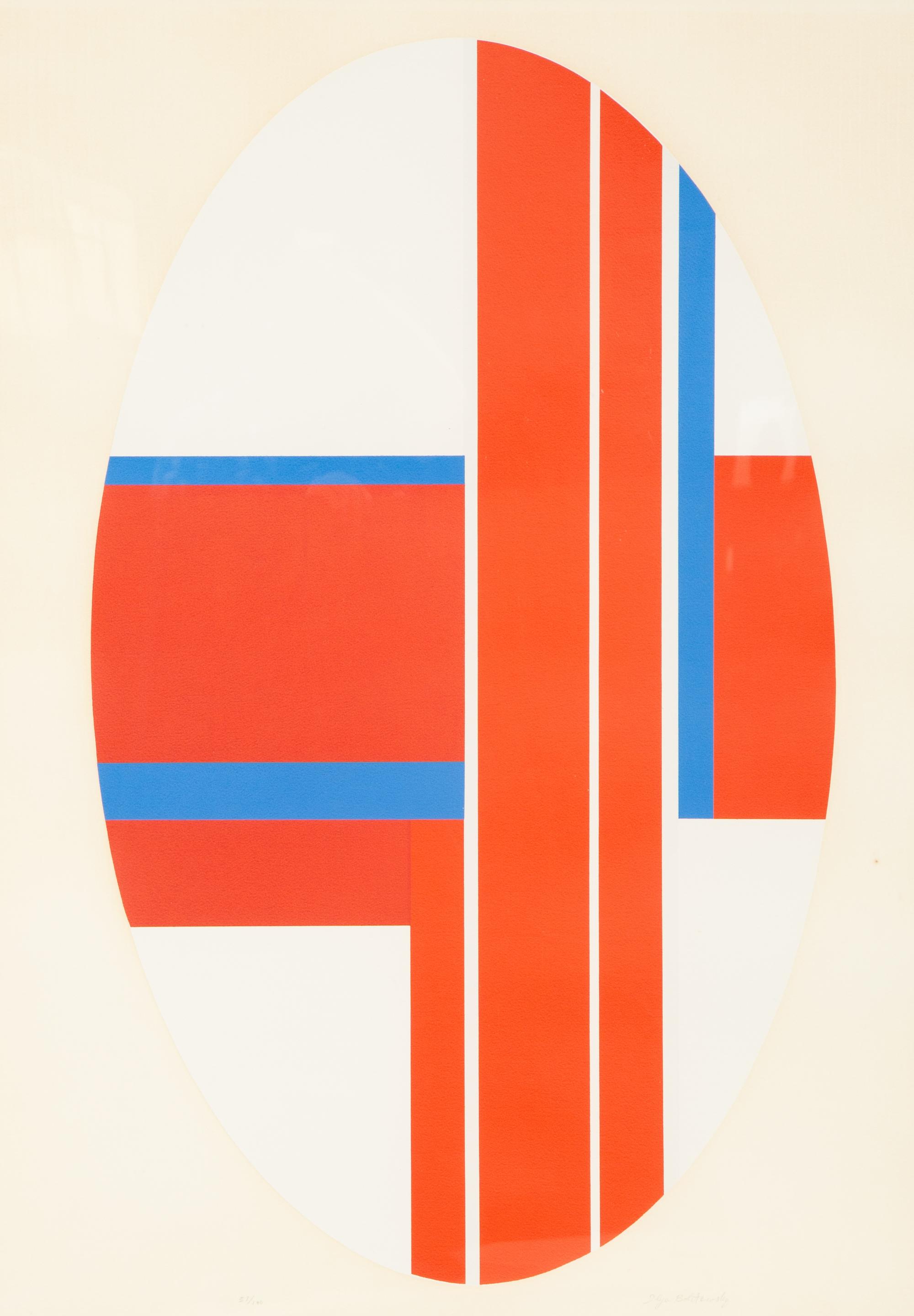 Oval Composition in Reds and Blues, Vertical Blue Ellipse and Series I, c irca 1970 (three works)