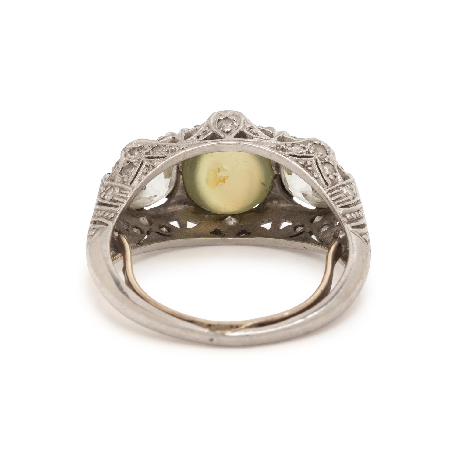 ANTIQUE, CAT'S EYE CHRYSOBERYL AND DIAMOND RING