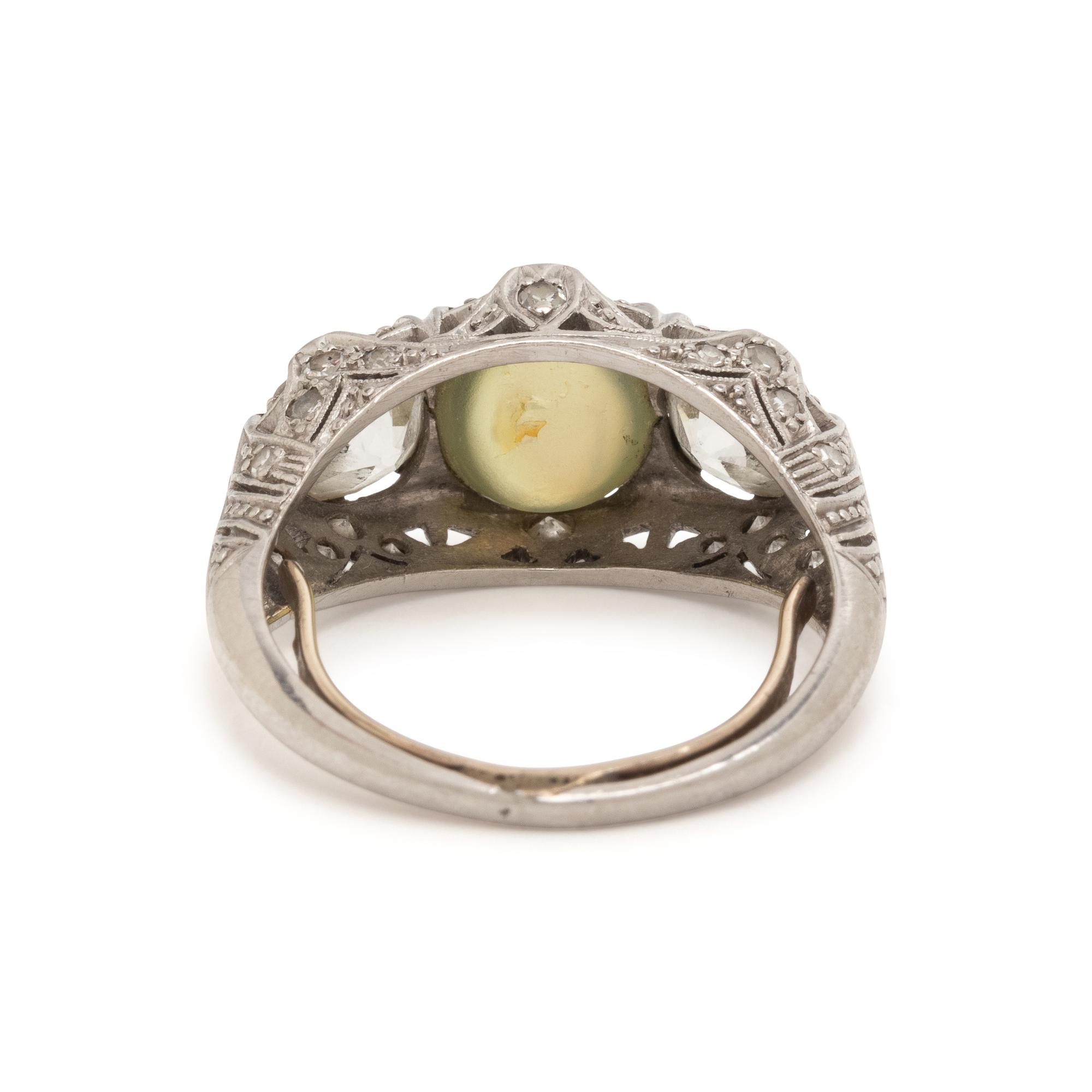 ANTIQUE, CAT'S EYE CHRYSOBERYL AND DIAMOND RING