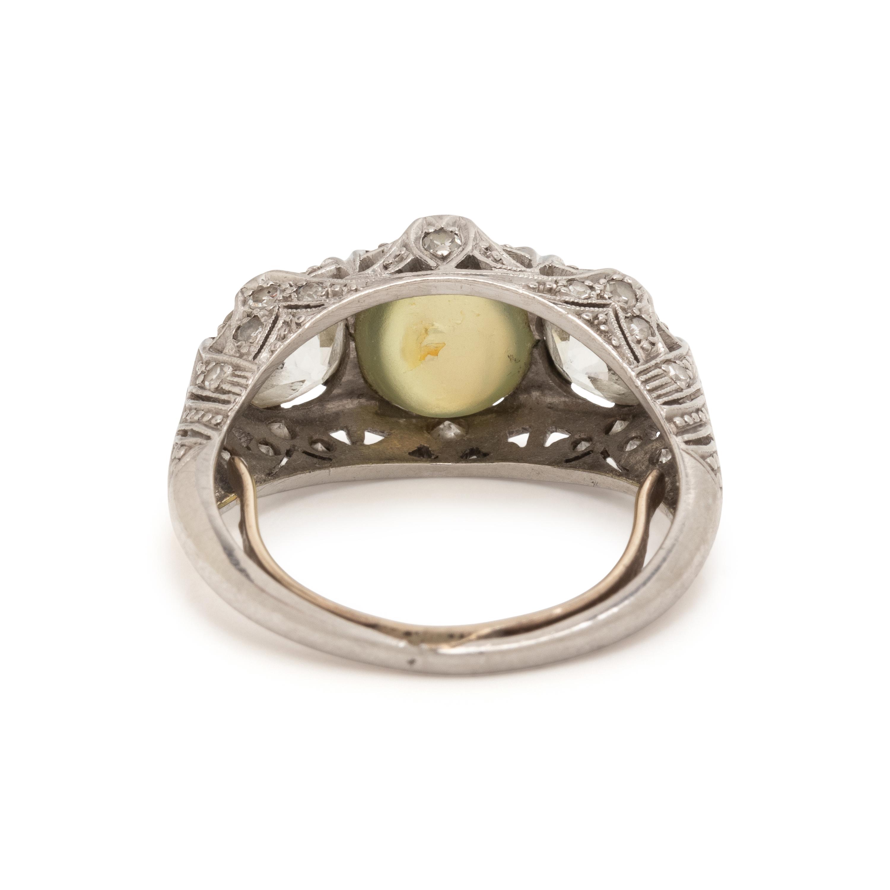 ANTIQUE, CAT'S EYE CHRYSOBERYL AND DIAMOND RING