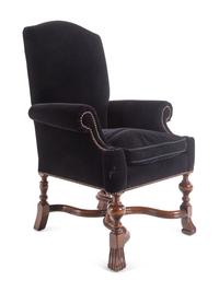 A Pair of William and Mary Style Velvet-Upholstered Walnut Armchairs