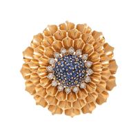 RAYMOND YARD, SAPPHIRE, DIAMOND, AND YELLOW GOLD BROOCH