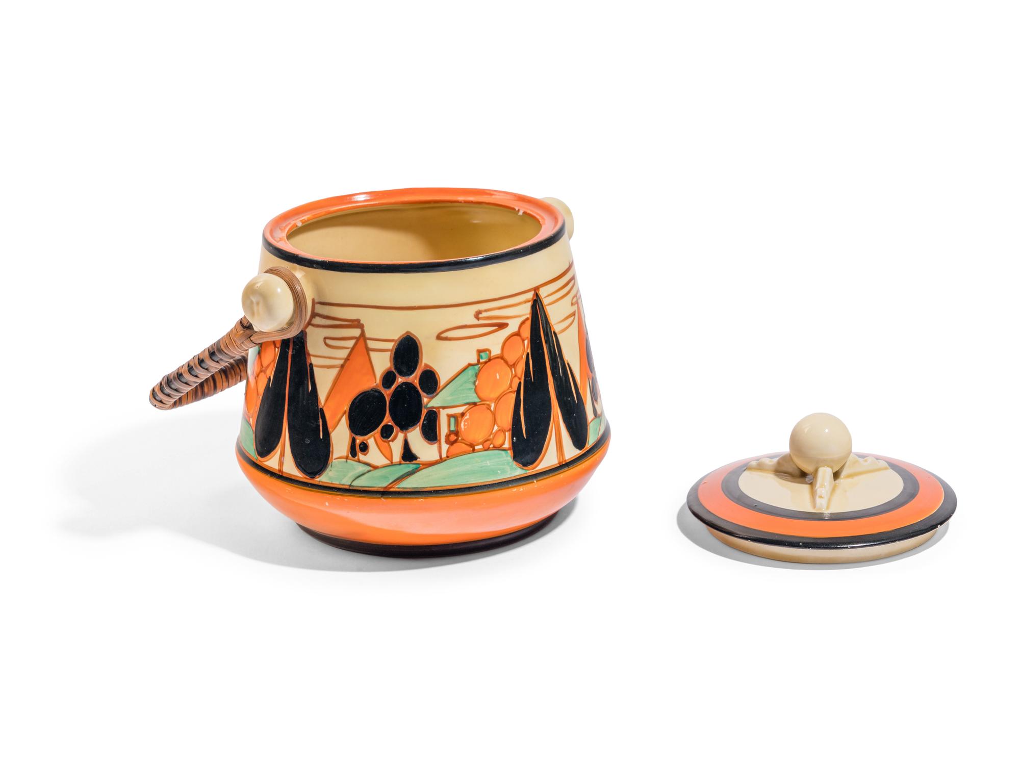 Orange Trees & House Biscuit Jar with Woven Handle Fantasque Series