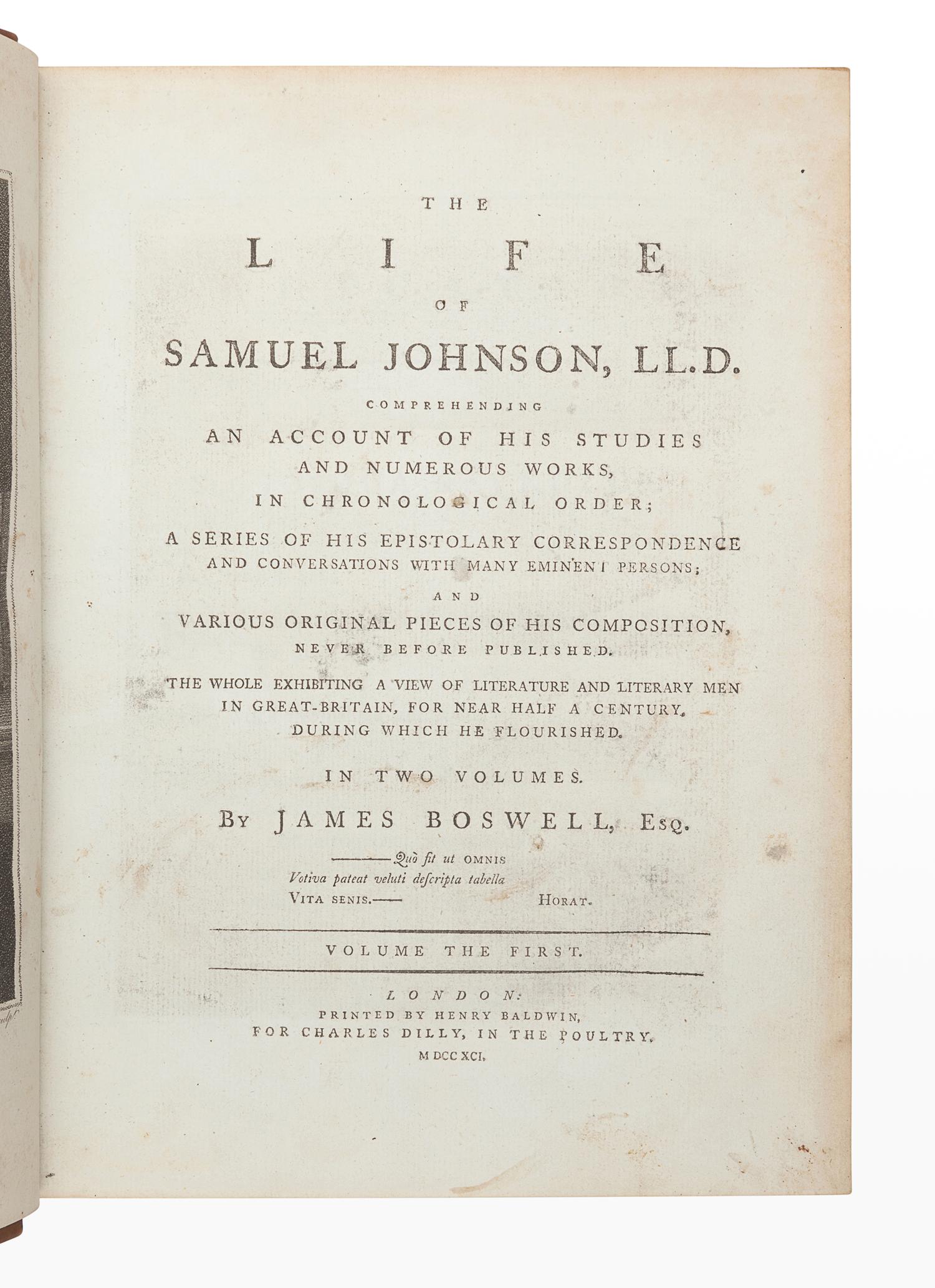 BOSWELL, James (1740-1795). The Life of Samuel Johnson . London: Henry Baldwin for Charles Dilly, 1791.
