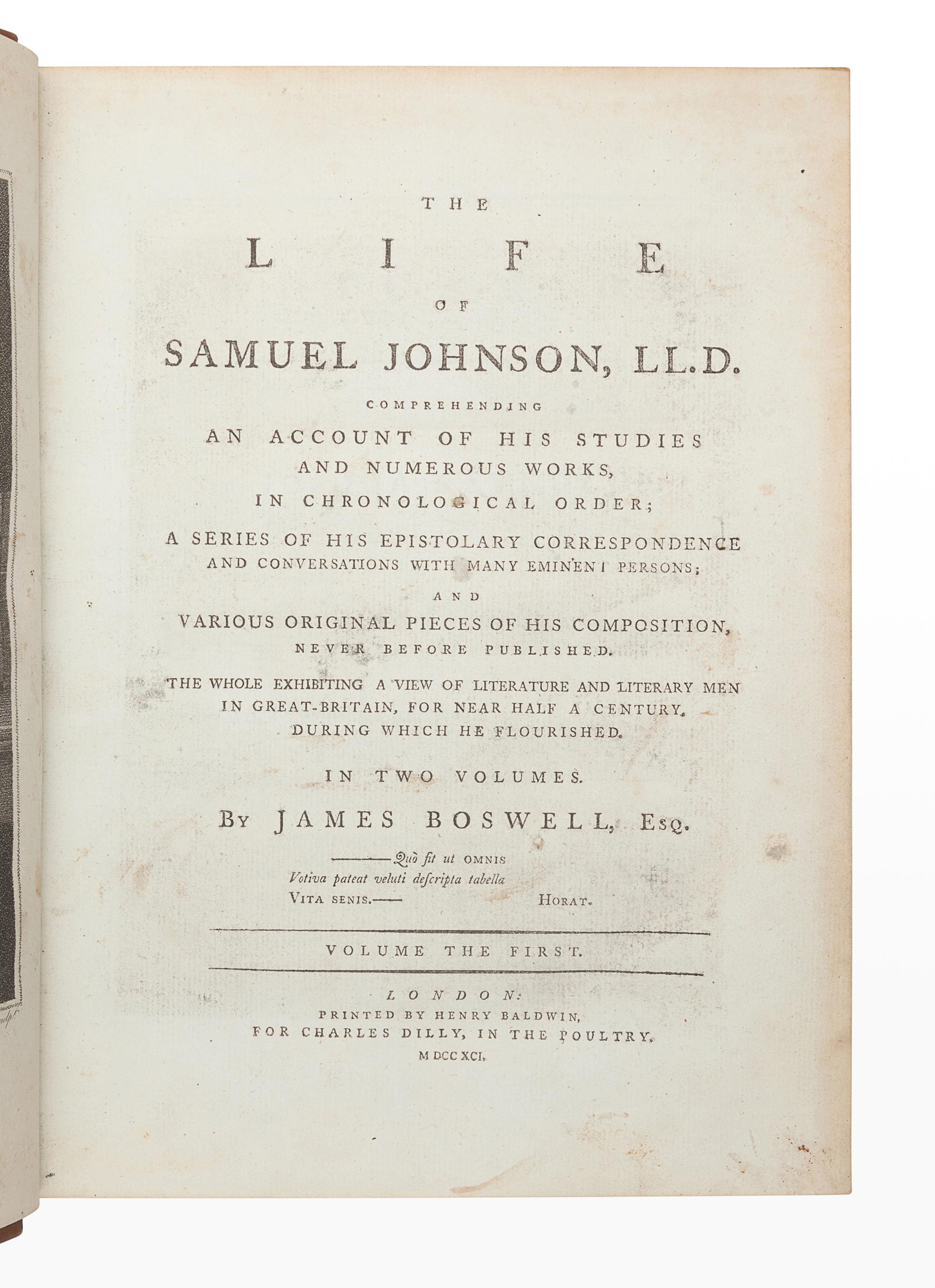 BOSWELL, James (1740-1795). The Life of Samuel Johnson . London: Henry Baldwin for Charles Dilly, 1791.