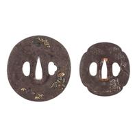 Lot of Two Japanese Tsubas with Handaka Sonja Motifs