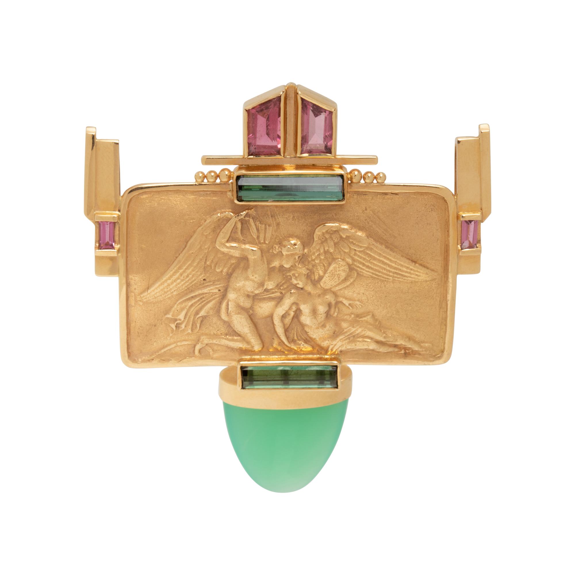 EVE ALFILLÉ, YELLOW GOLD AND MULTIGEM PENDANT/BROOCH