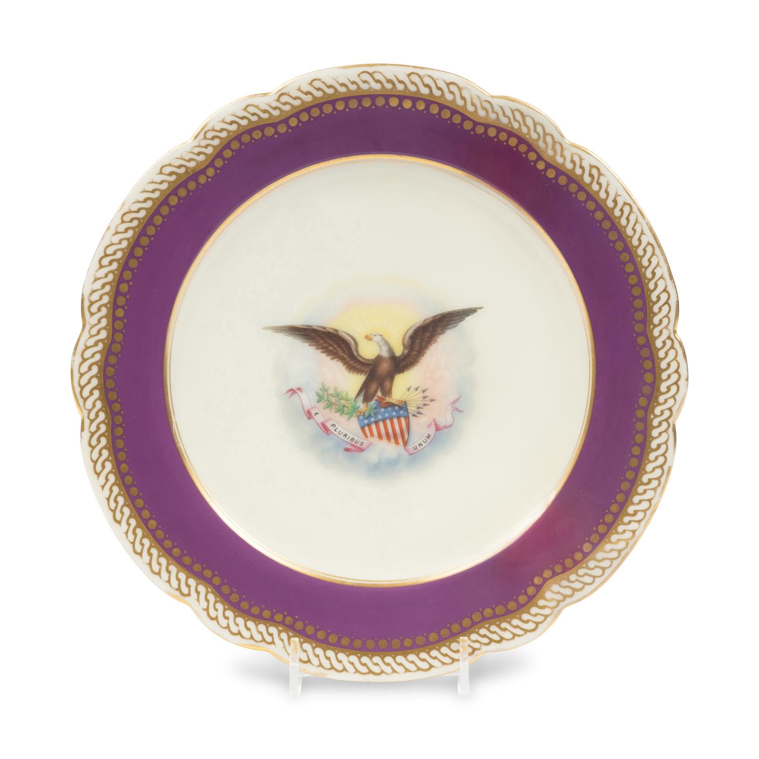 [LINCOLN WHITE HOUSE]. A French Limoges porcelain dinner plate from the solferino china service used during the first Lincoln administration. Limoges, France: Haviland & Co., 1861.