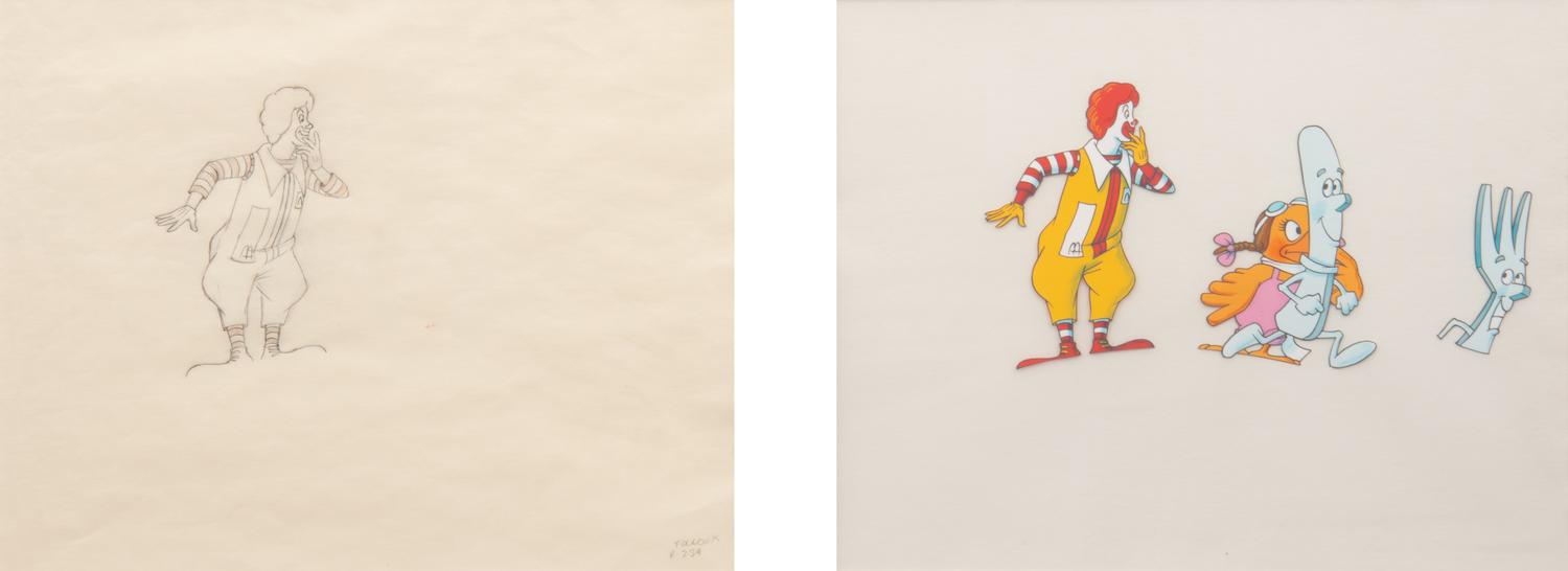 Ronald McDonald TV Commercial Production Cel and Animation Drawing.
