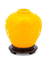 A Chinese Carved Yellow Overlay Glass Jar