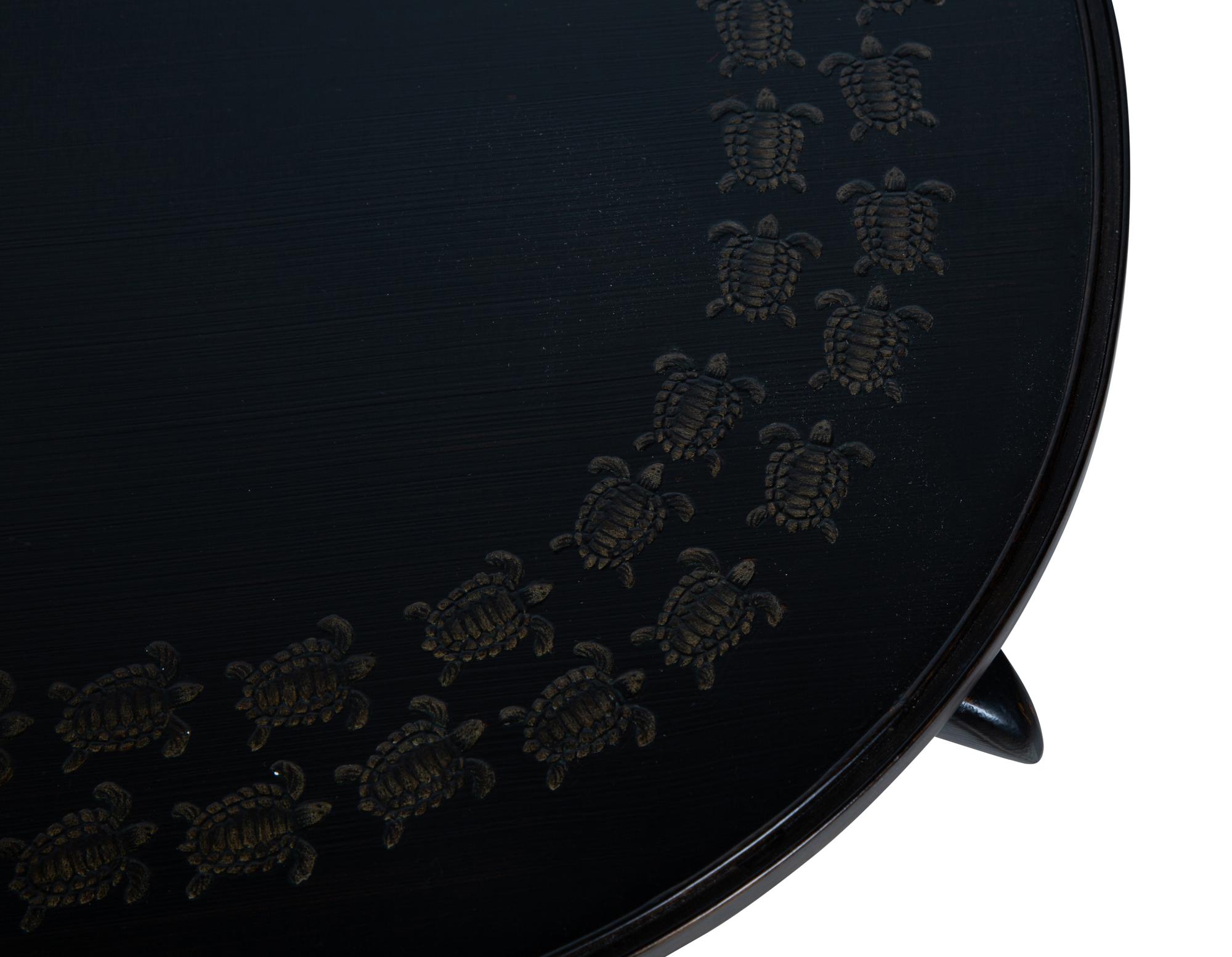A Black-Painted Wood Side Table Decorated with Turtles — 20TH CENTURY