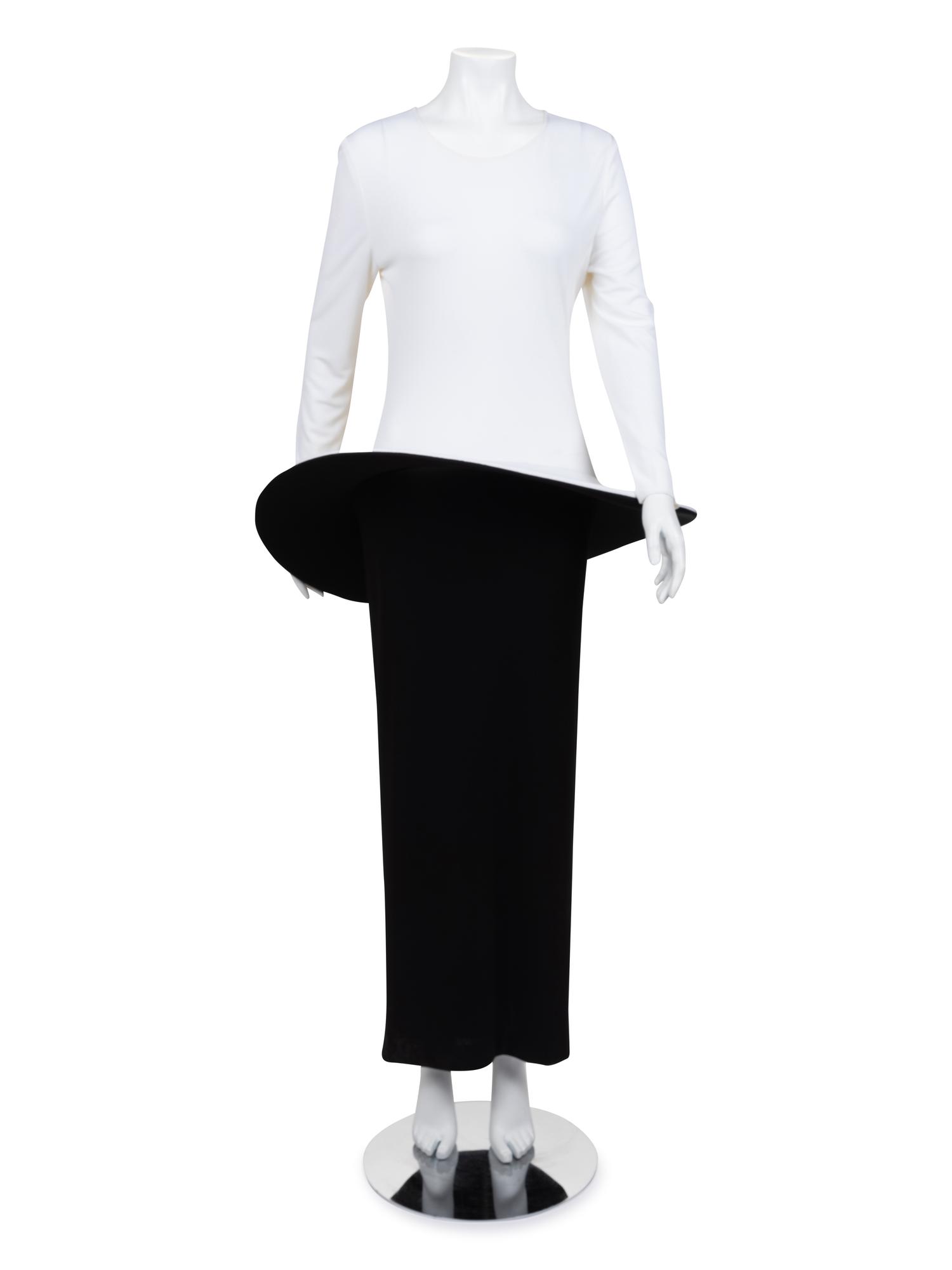 Pierre Cardin Haute Couture Bi-color Dress with Hooped Skirt, 1980-90s