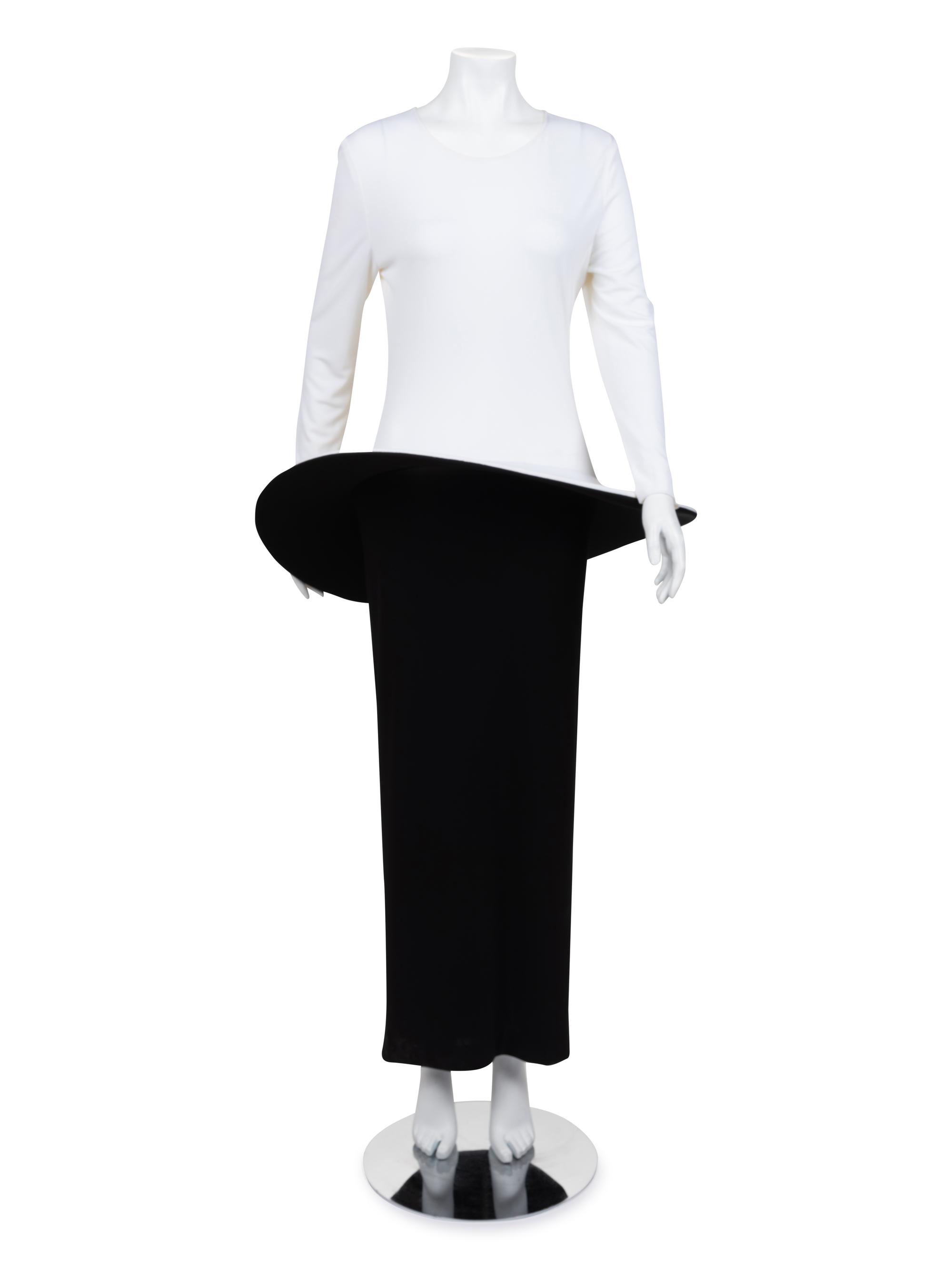 Pierre Cardin Haute Couture Bi-color Dress with Hooped Skirt, 1980-90s