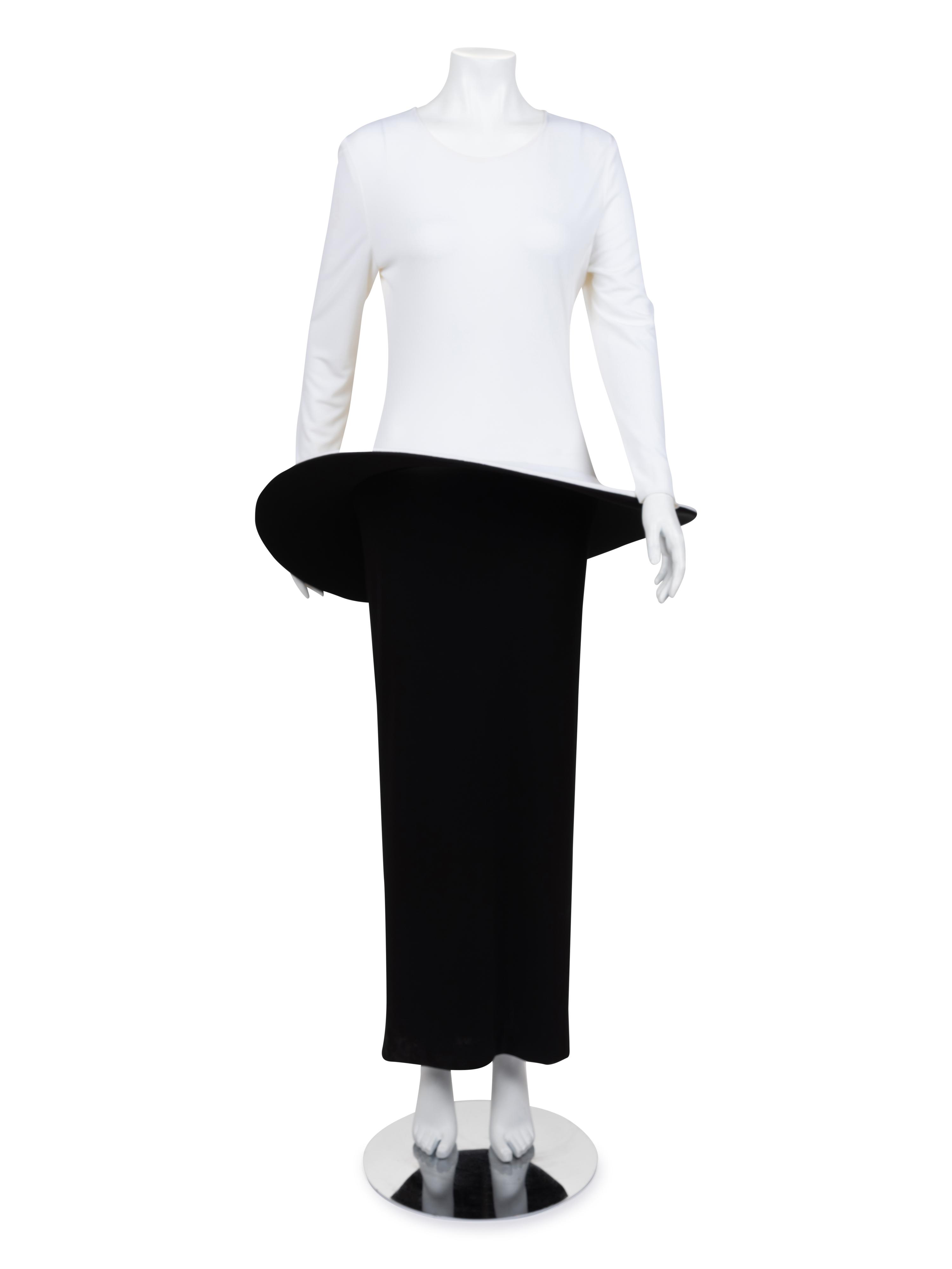 Pierre Cardin Haute Couture Bi-color Dress with Hooped Skirt, 1980-90s