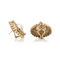 YELLOW GOLD, CULTURED MABE PEARL AND MULTIGEM EARRINGS