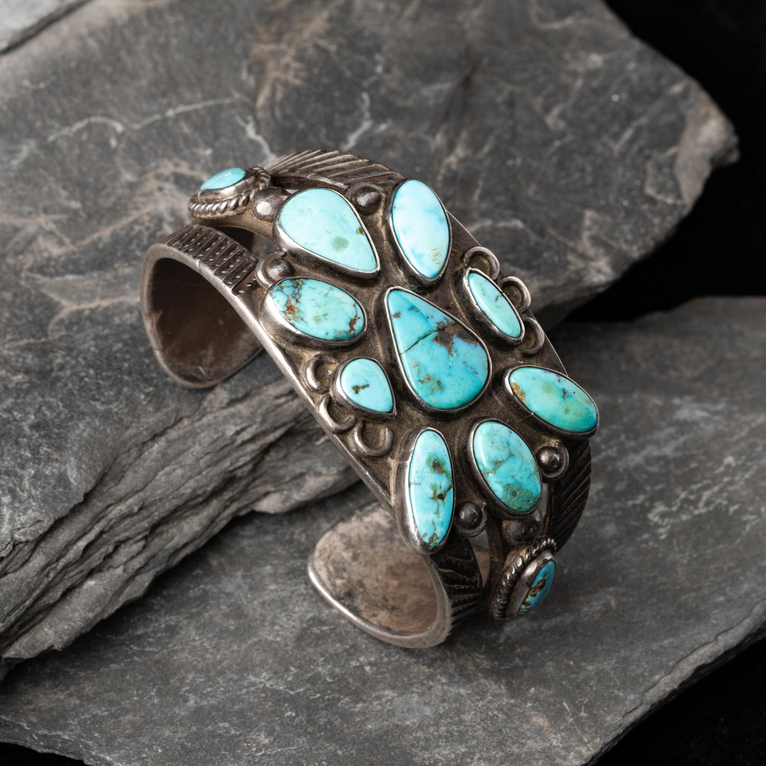 Navajo Turquoise Cluster Cuff Bracelet