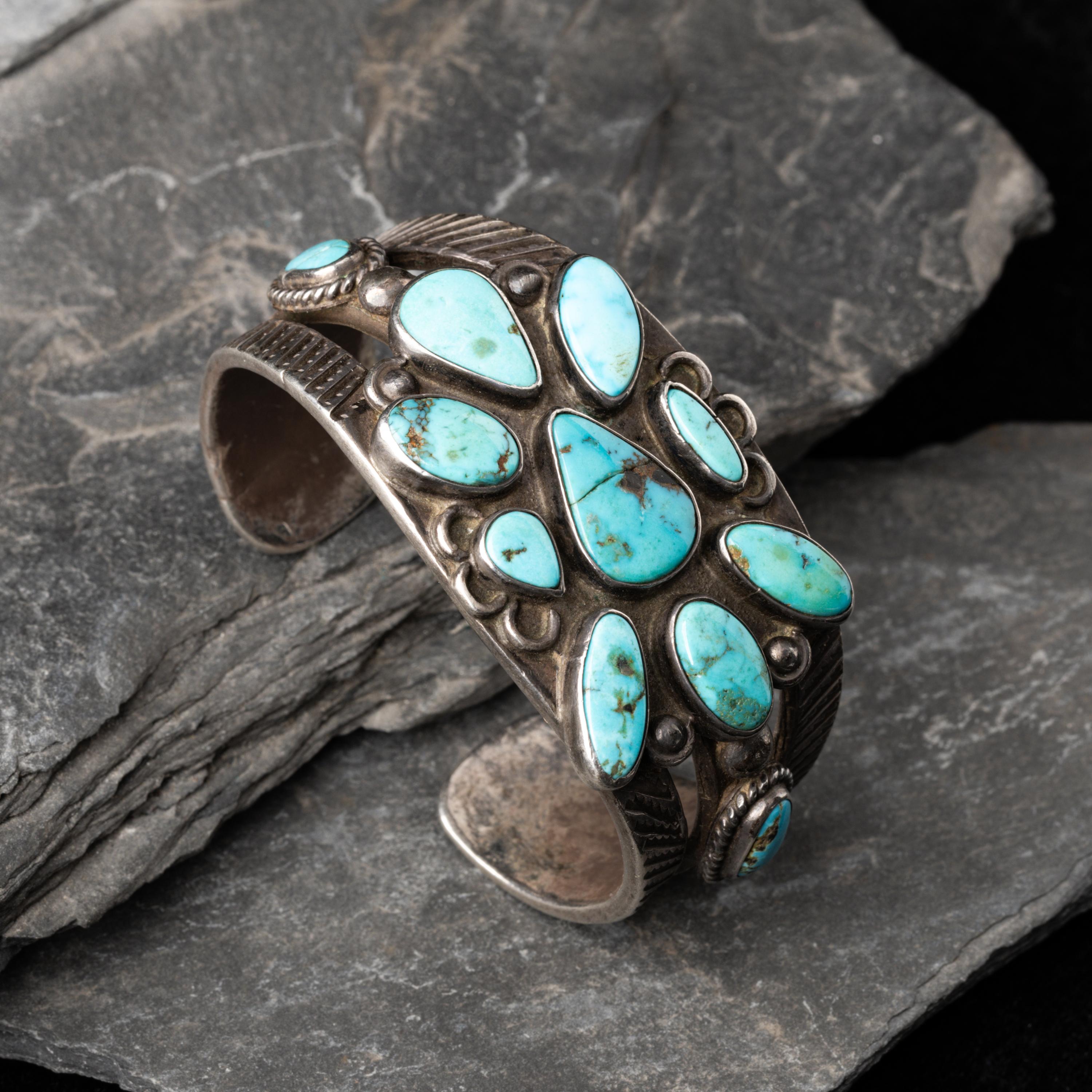 Navajo Turquoise Cluster Cuff Bracelet