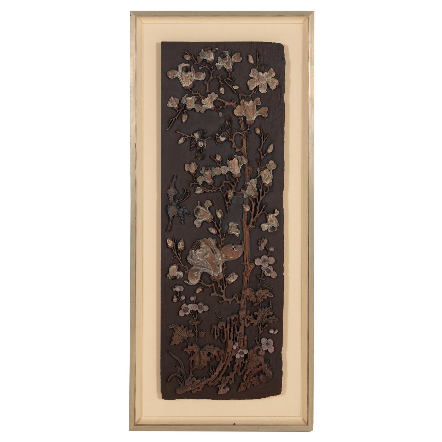 A Framed Chinese Carved Wall Panel