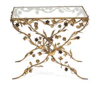 A Gilt Bronze Floral and Foliate Glass Top Table Height 20 3/4 x width 25 1/2 x depth 18 inches. — EARLY 20TH CENTURY