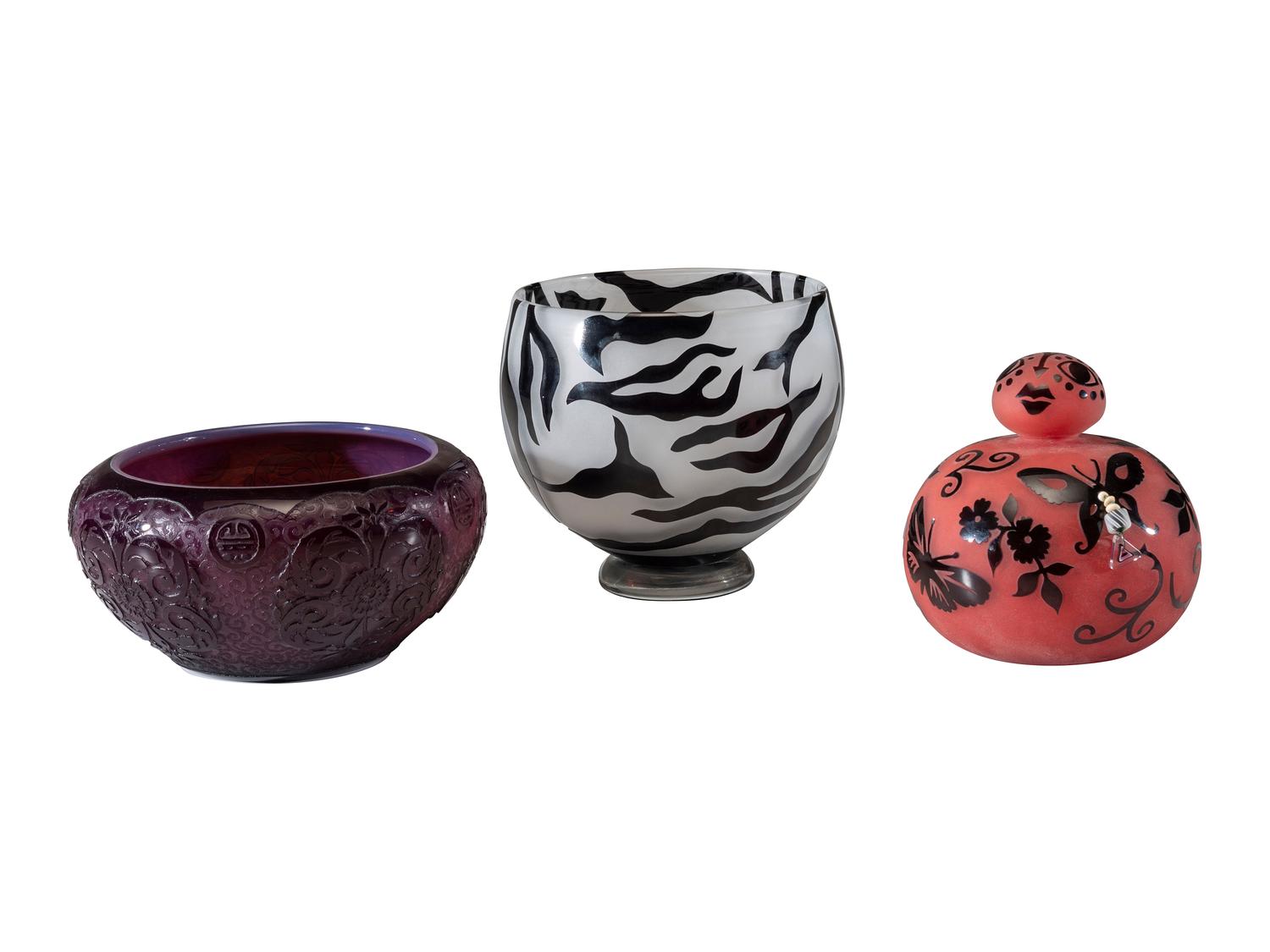 Three Art Glass Vessels