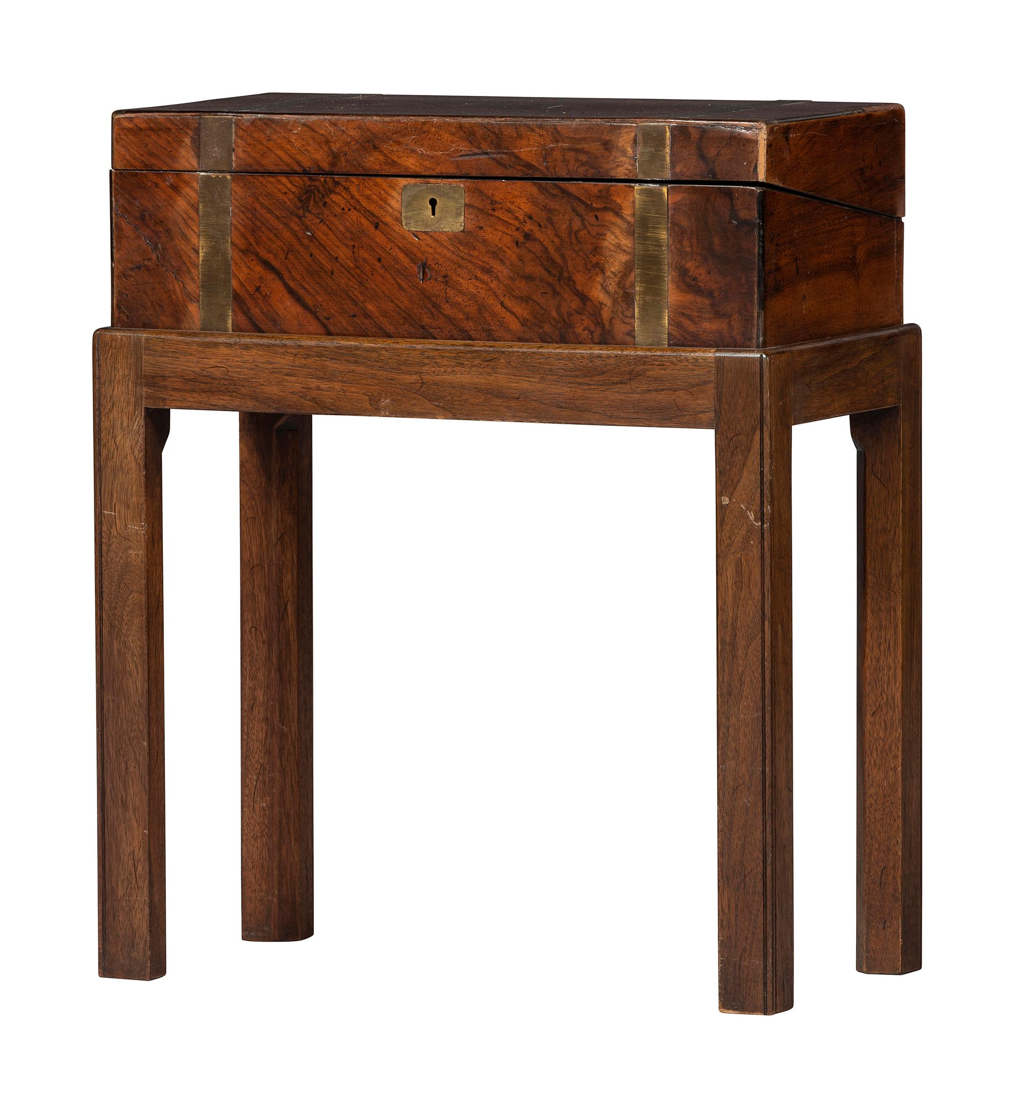 A Georgian Brass Mounted Mahogany Campaign Desk on Stand