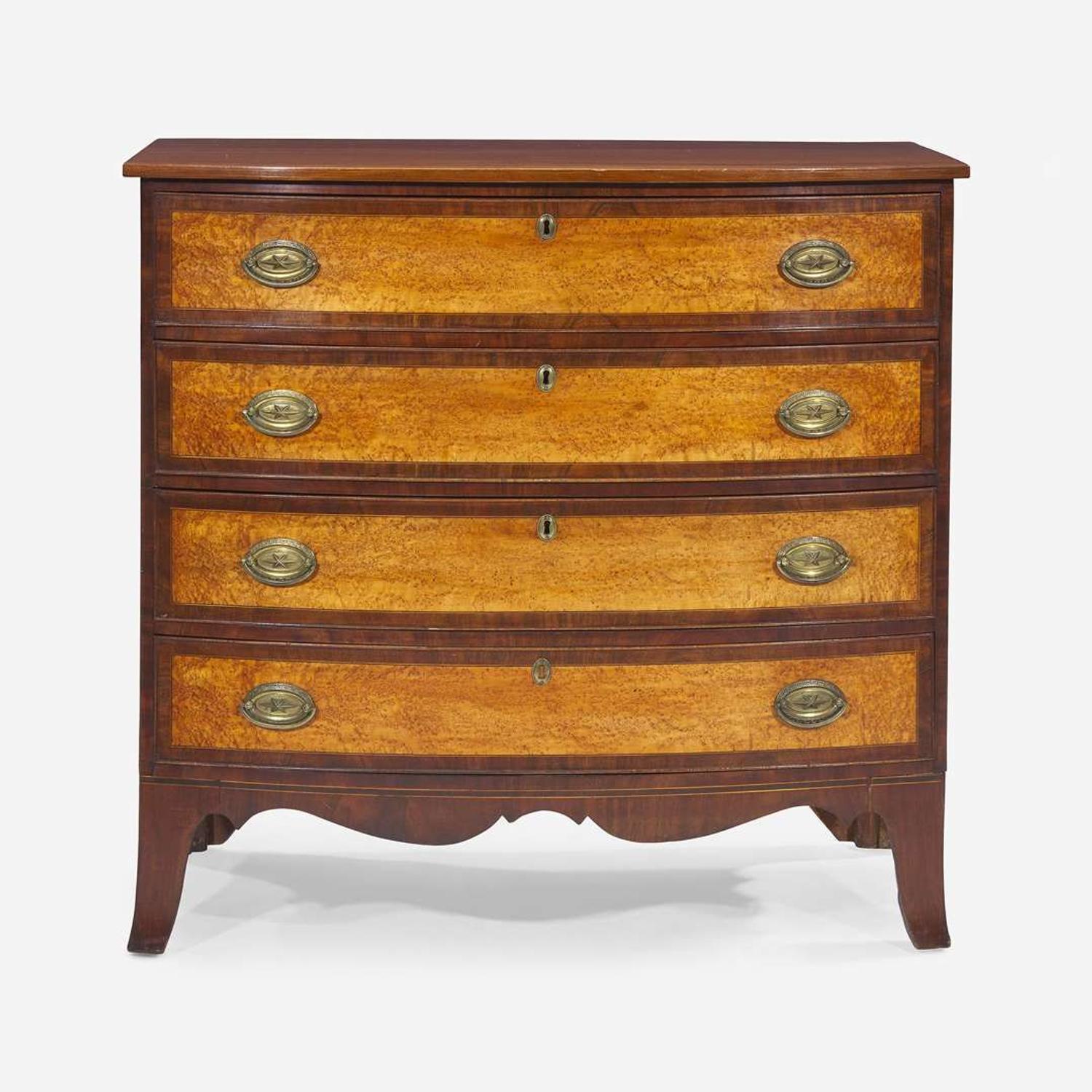 A Federal inlaid mahogany and figured maple bowfront chest of drawers Portsmouth, NH, circa 1800