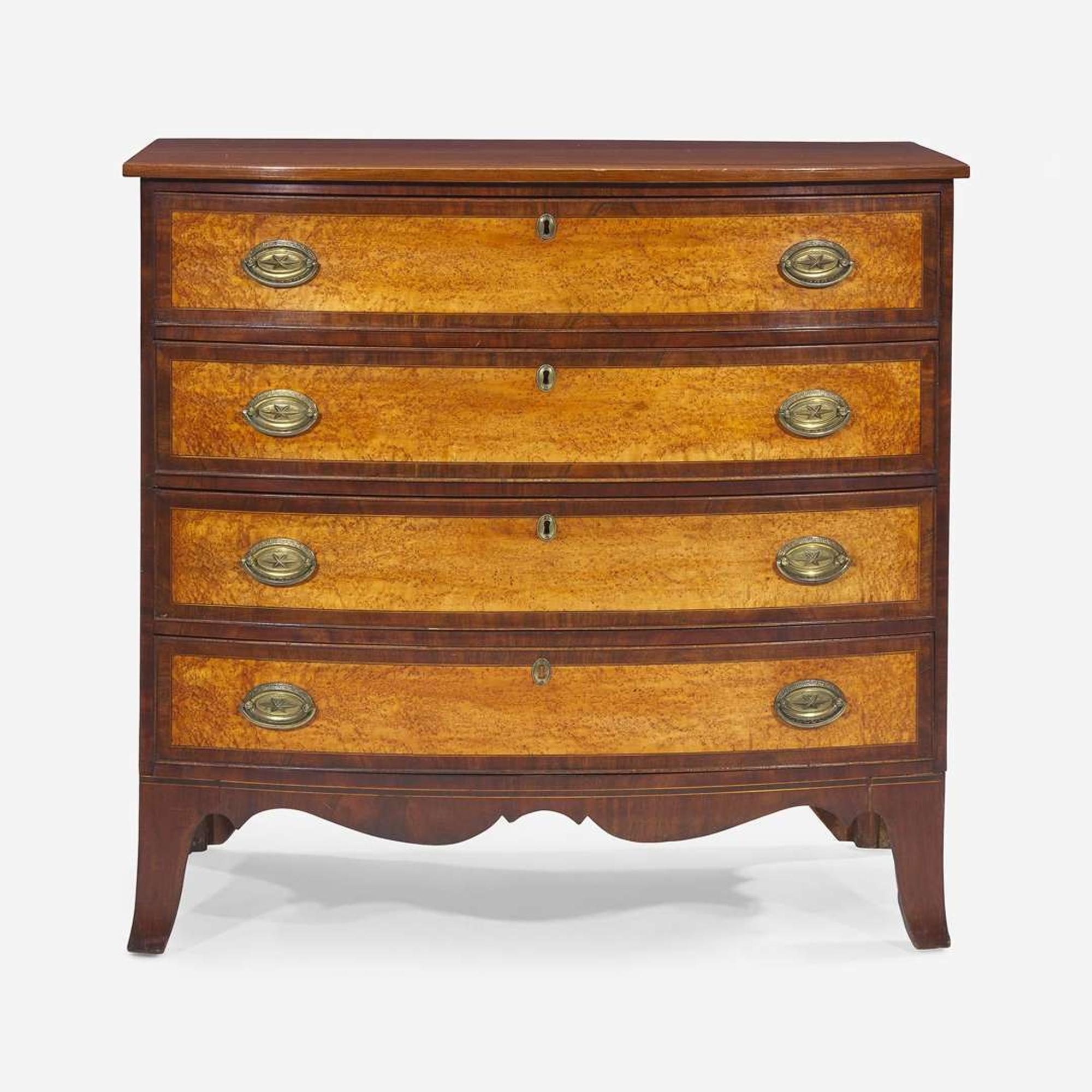 A Federal inlaid mahogany and figured maple bowfront chest of drawers Portsmouth, NH, circa 1800